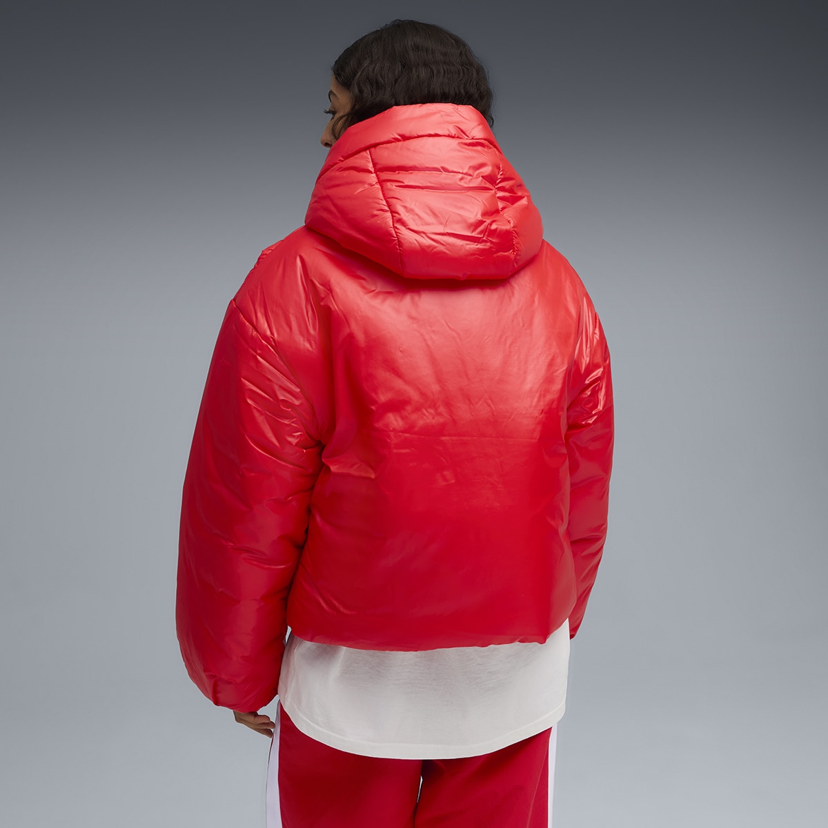 Sobretudo Wardrobe ESS Shiny Hooded Padded de Mulher Vermelho-5