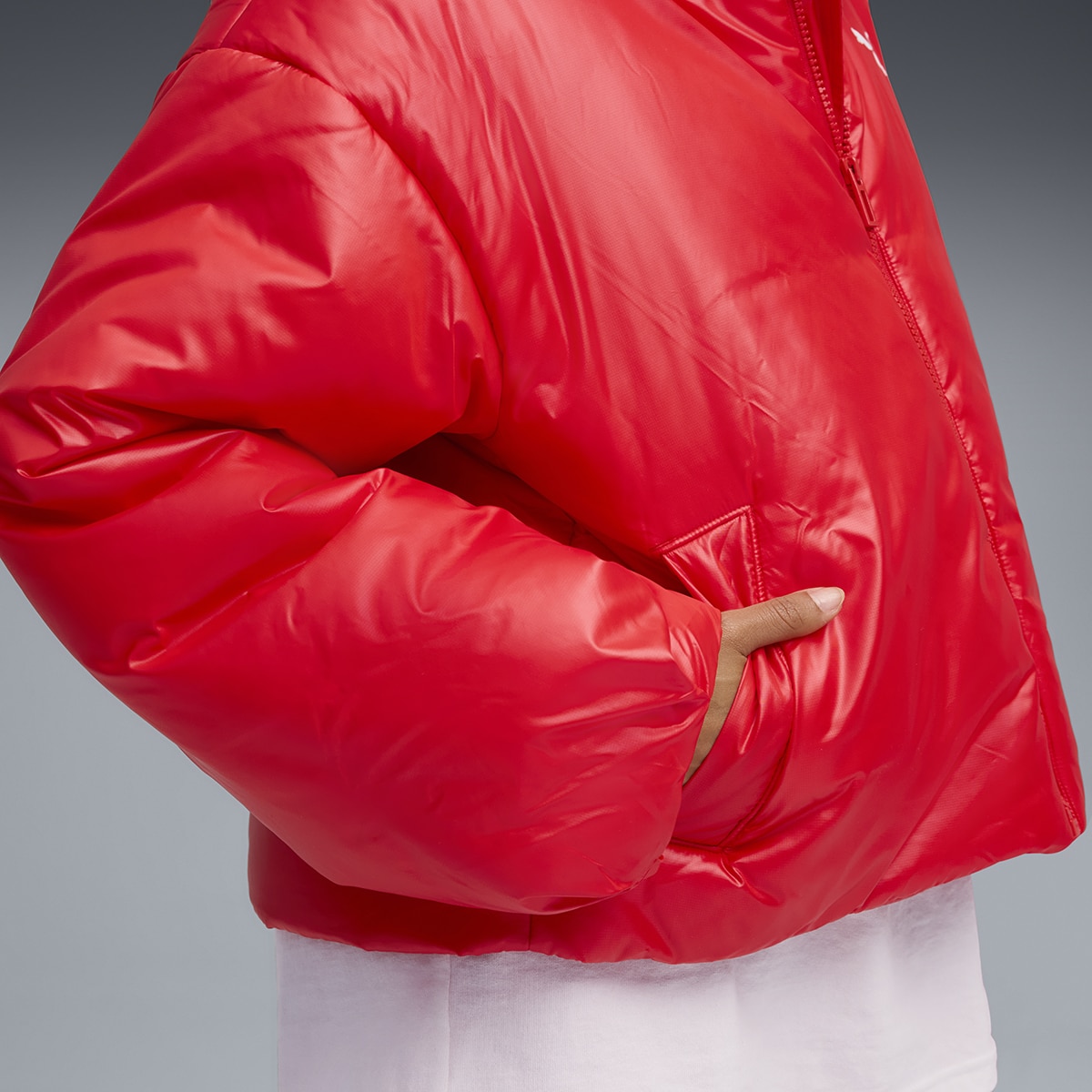 Sobretudo Wardrobe ESS Shiny Hooded Padded de Mulher Vermelho-6