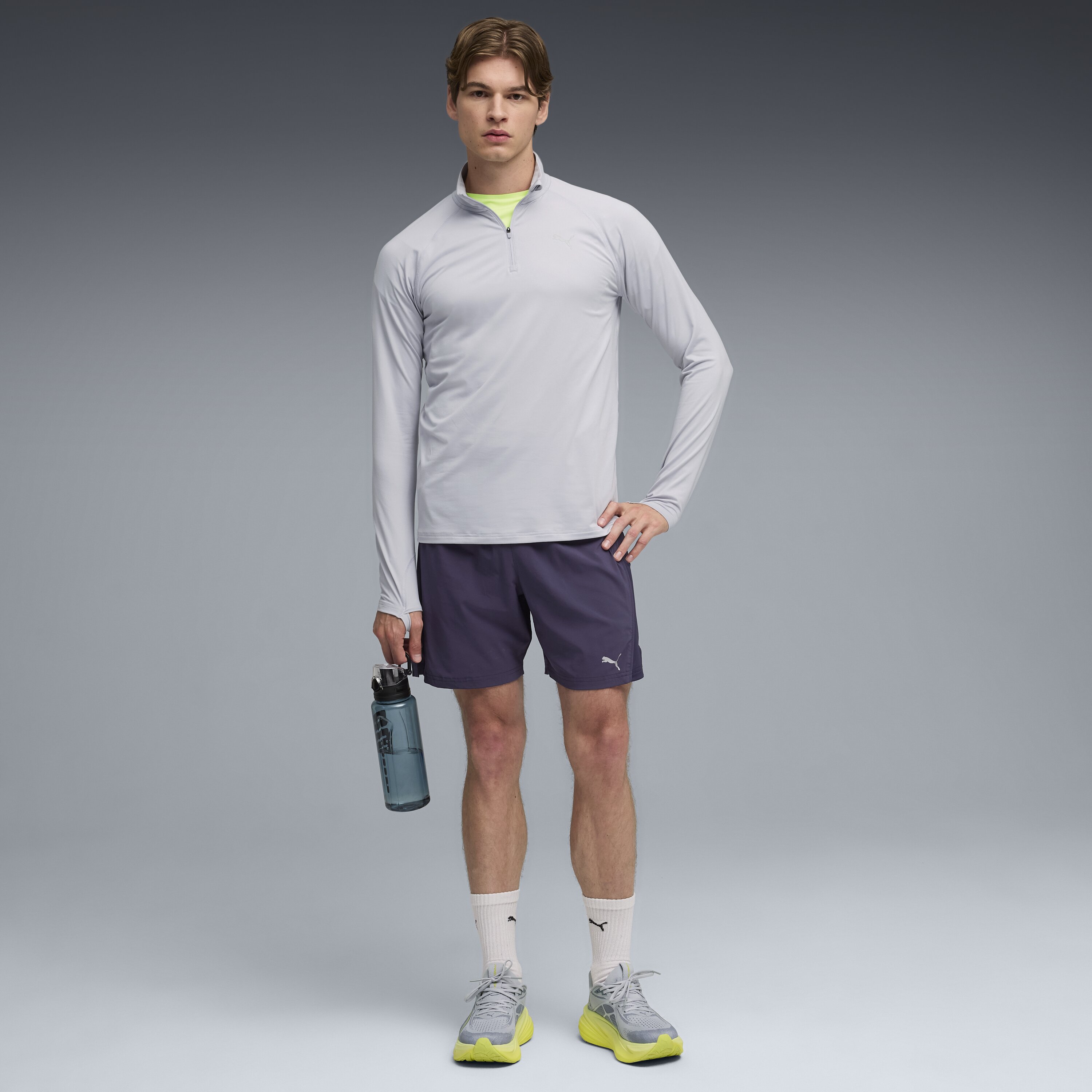 Corta-Vento de Running de Homem Run Velocity Cloudspun 1/4 ZIP Cinzento-4