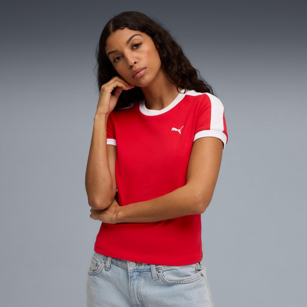 T-shirt Casual de Mulher T7 Slim Vermelho-1