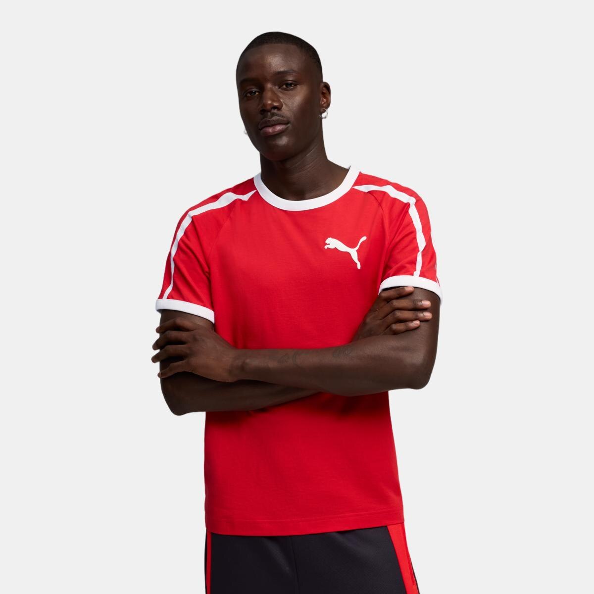 T-shirt Casual de Homem T7 Big Cat Ringer Vermelho-1