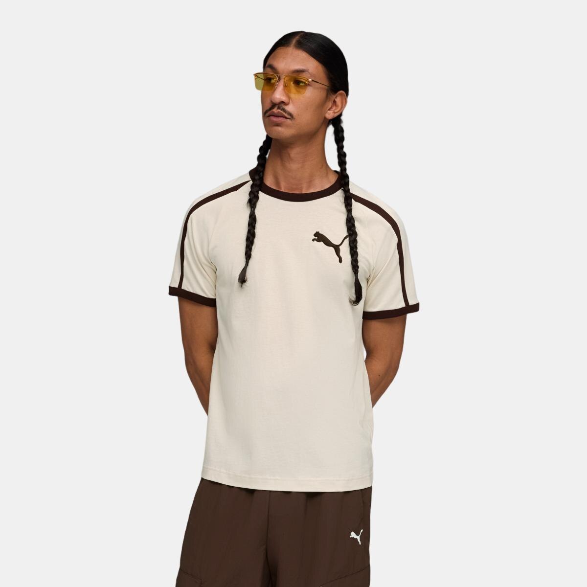 T-shirt Casual de Homem T7 Big Cat Ringer Branco-1