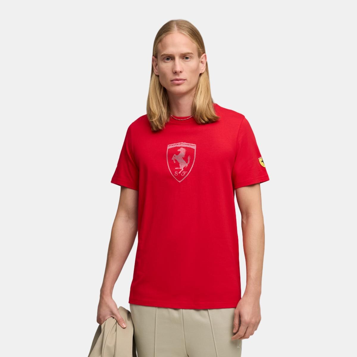 T-shirt Casual de Homem Ferrari Tonal Shield Vermelho-1