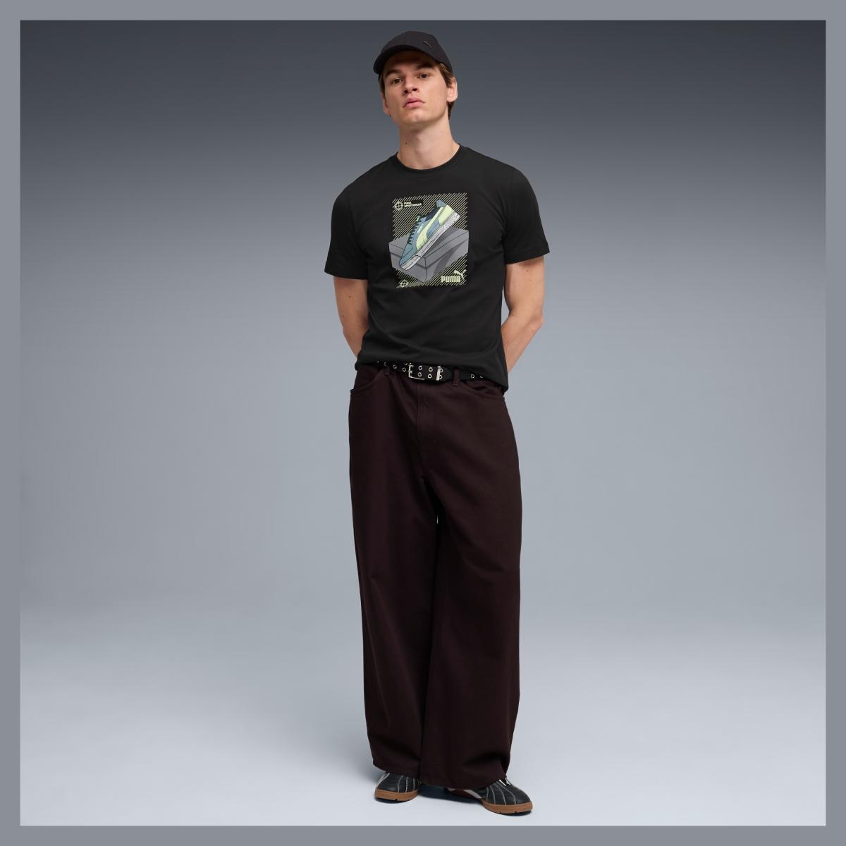 T-shirt Casual de Homem Graphic Sneaker Preto-3