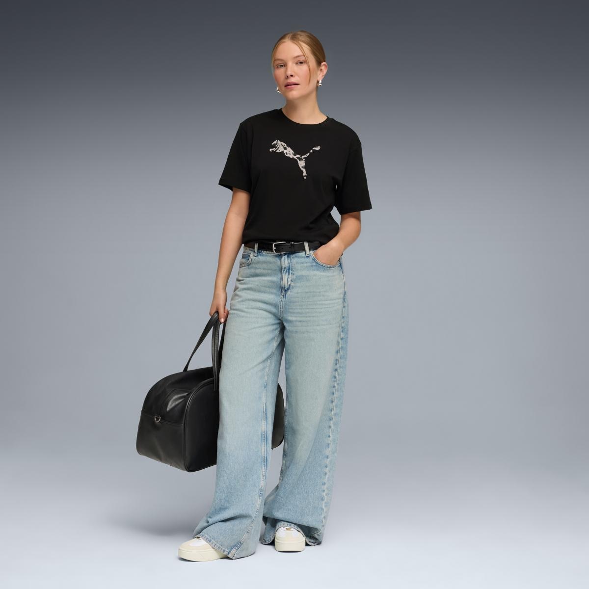 T-shirt Casual de Mulher ESS Graphic Animal Relaxed Preto-3