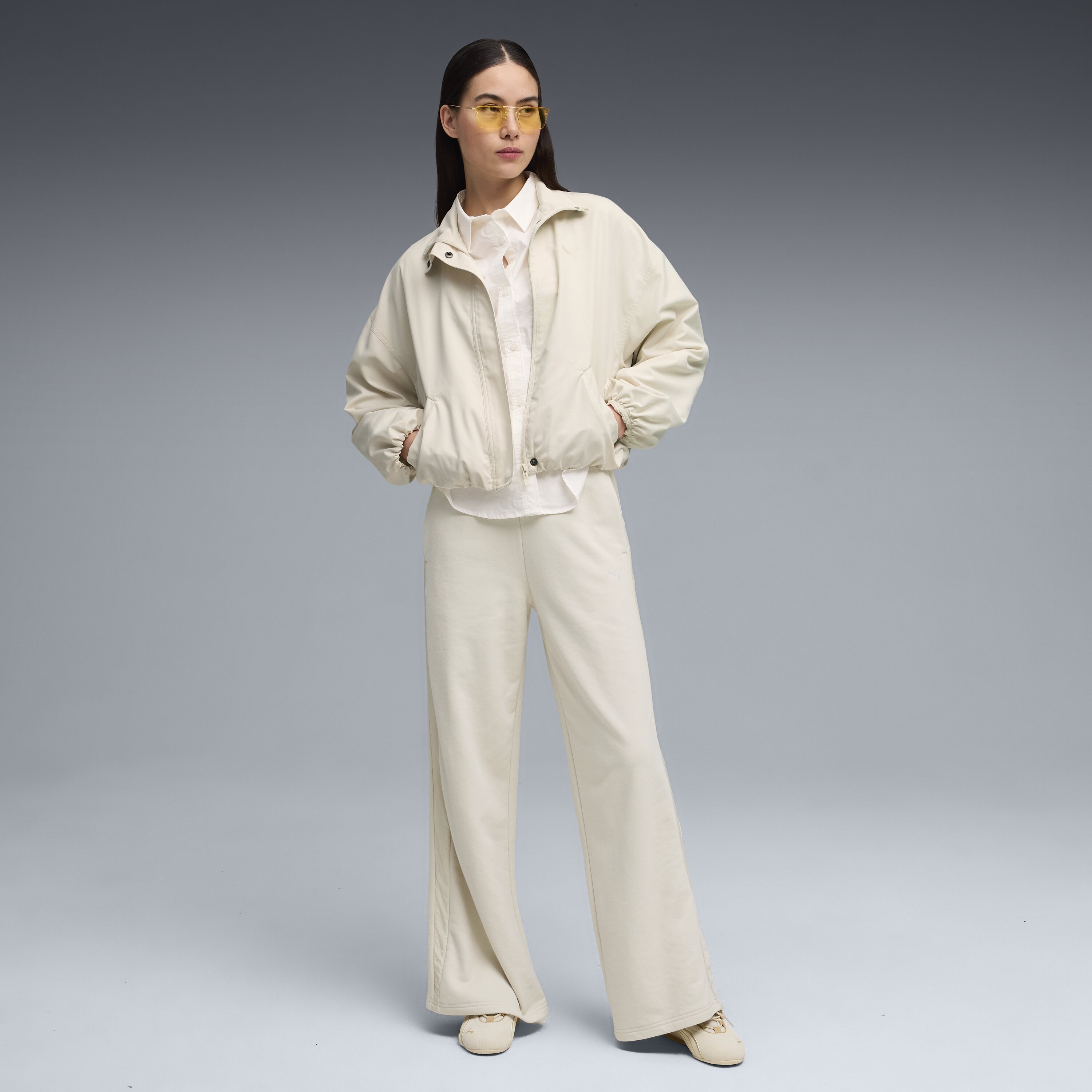 Calças Compridas Casual de Mulher Comfort High-Waist Wide Branco-2