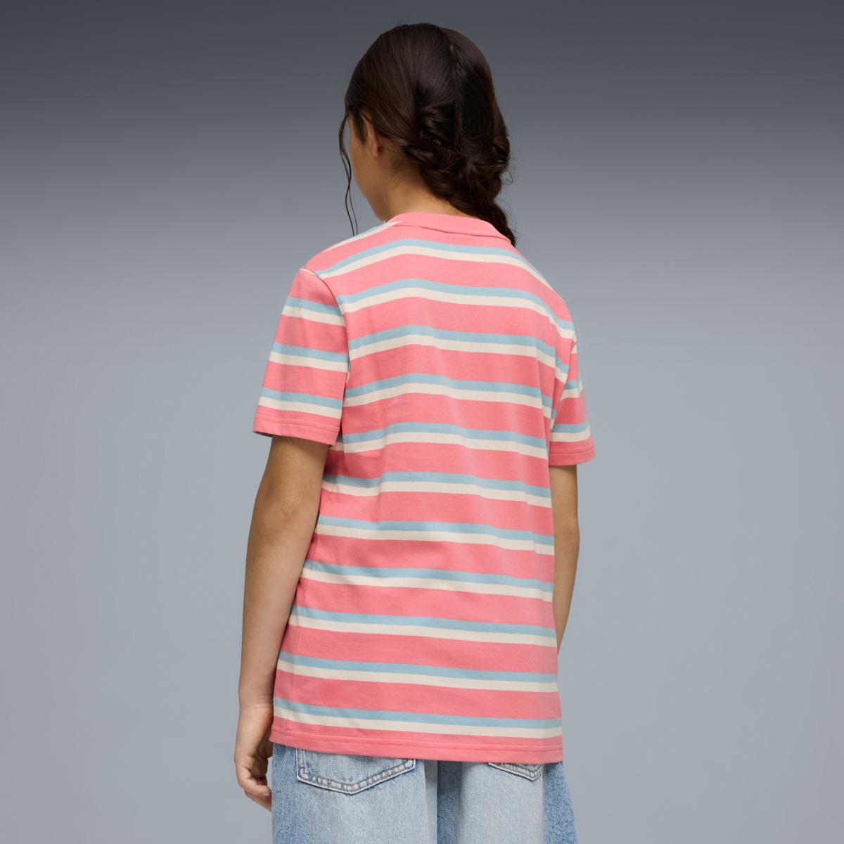 T-shirt Casual de Menino ESS Elevated Striped Rosa-2