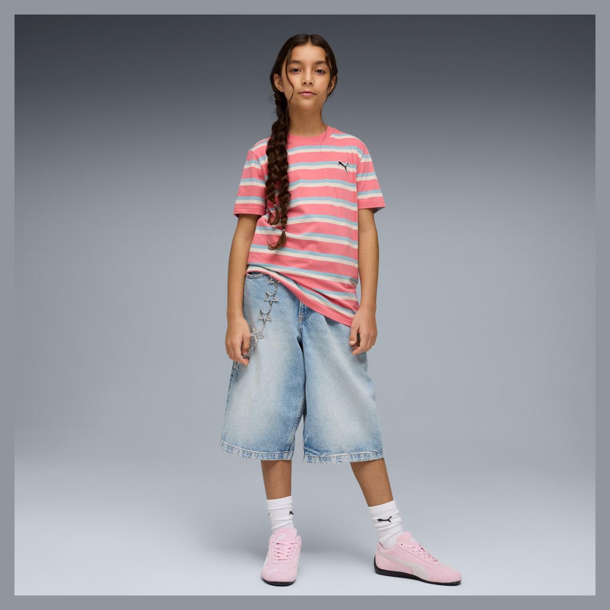 T-shirt Casual de Menino ESS Elevated Striped Rosa-3