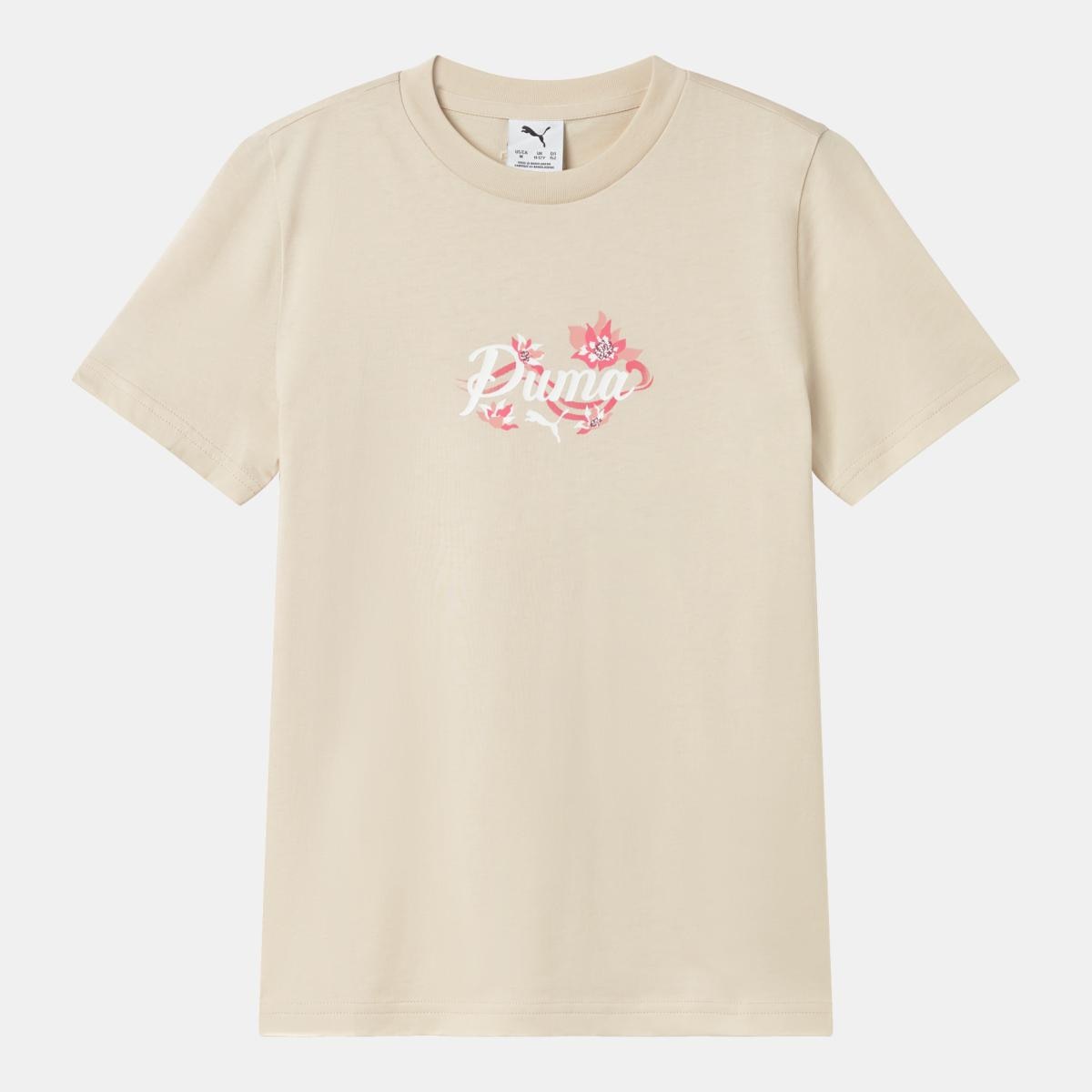 T-shirt Casual de Menino Floral Graphic Cat Branco-1