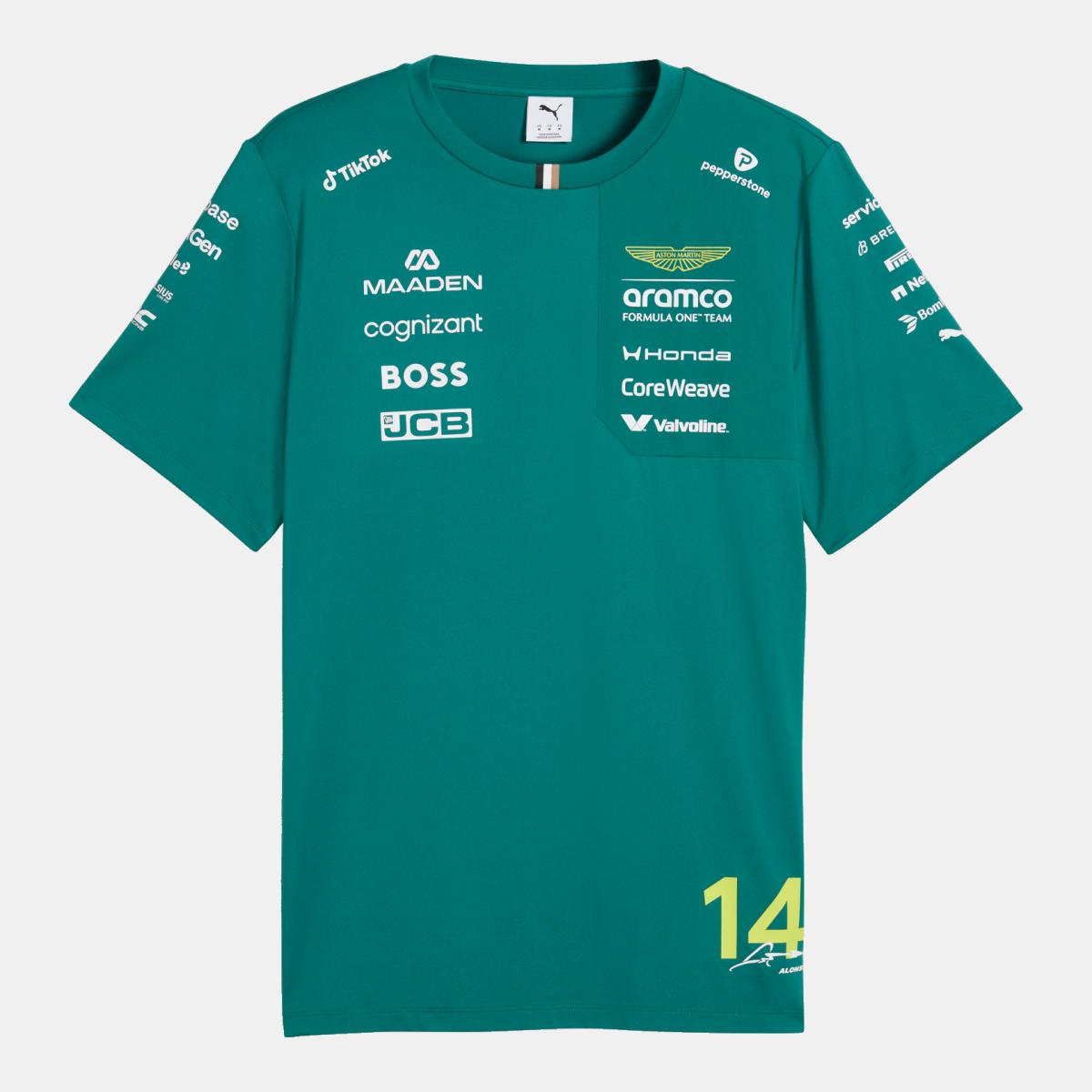 T-shirt Casual de Homem AMF1 Replica Alonso Verde-3