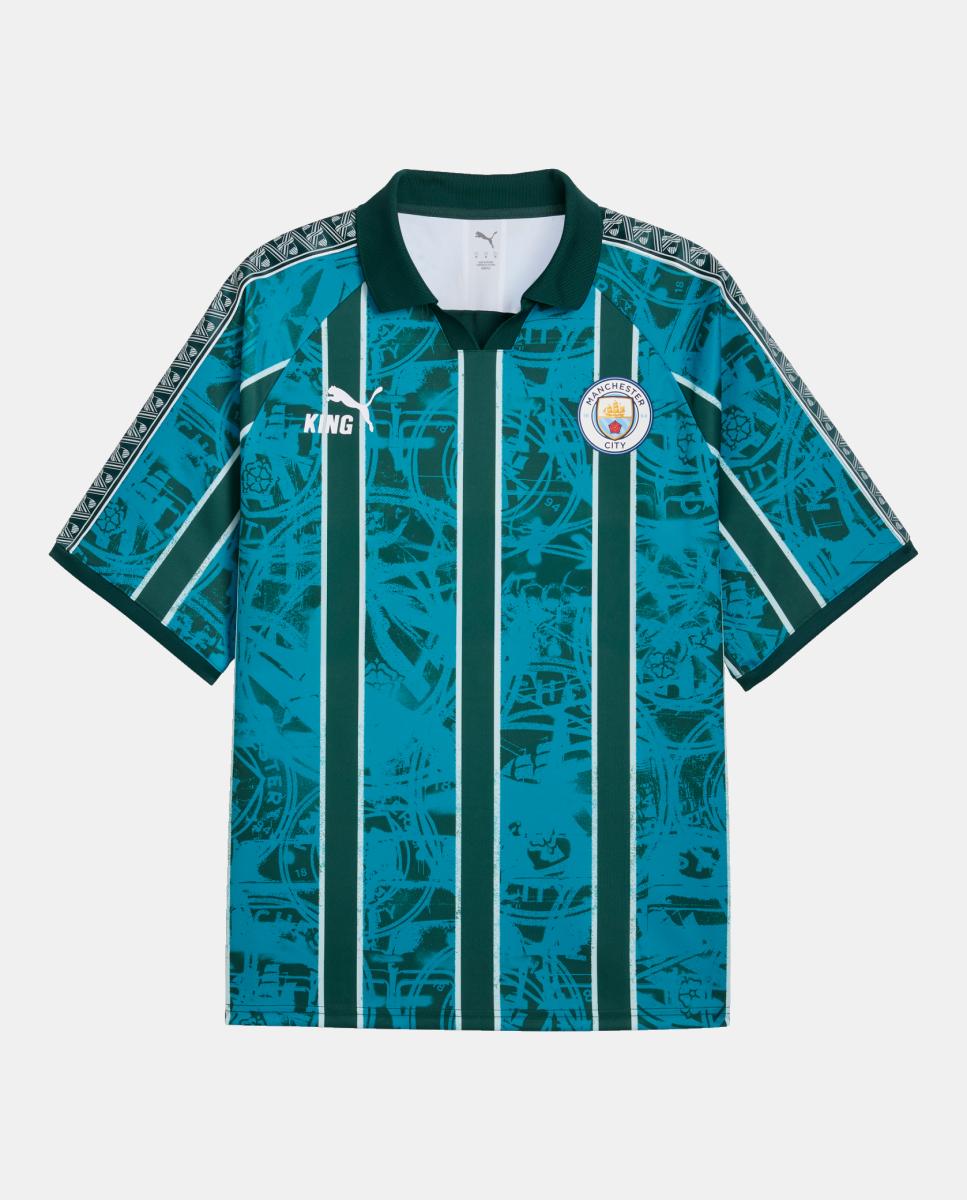 T-shirt de Futebol de Homem Replica MCFC KING Retro Azul-6