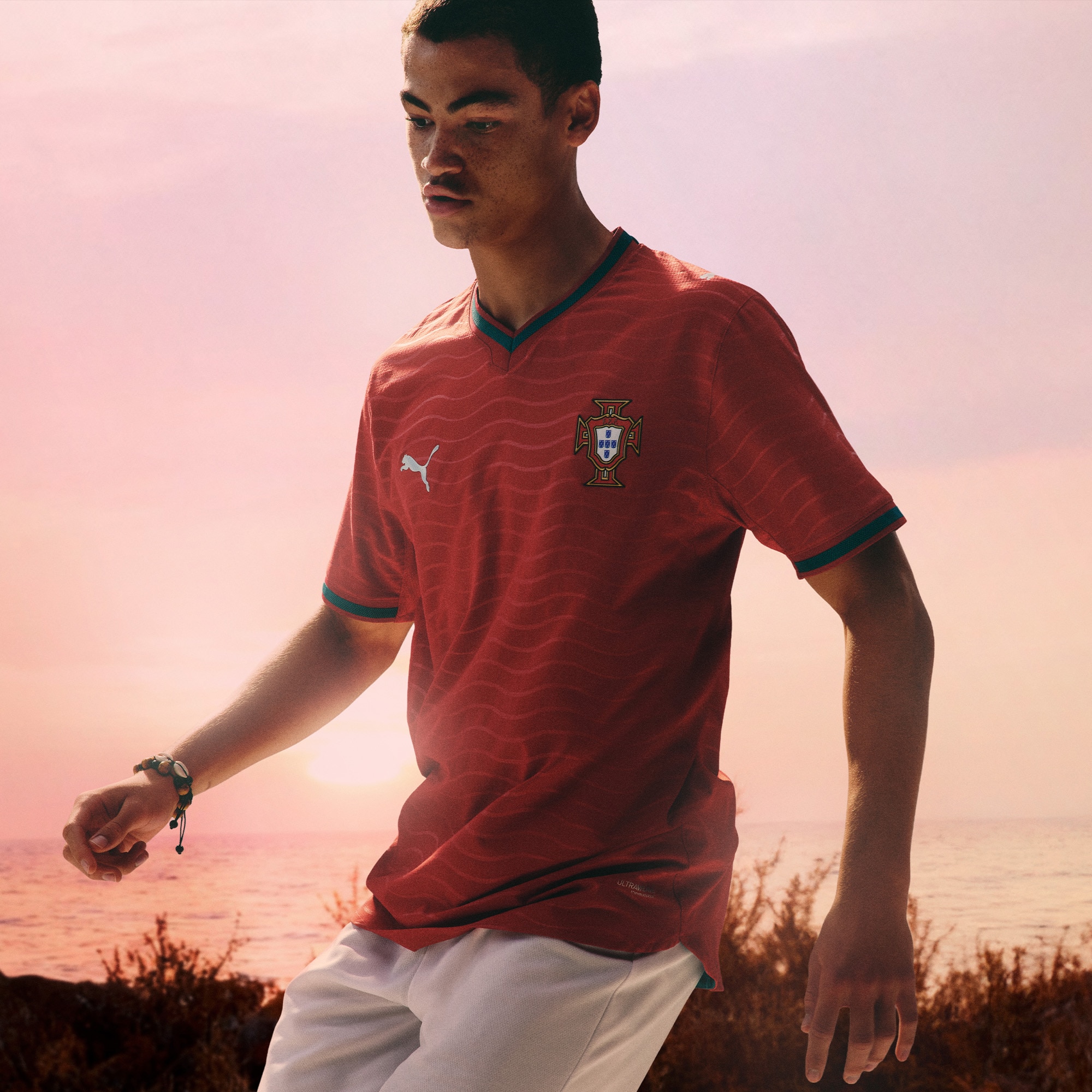 T-shirt de Homem 1.º Equipamento Portugal Mundial Authentic 2026 Verde / Vermelho-6