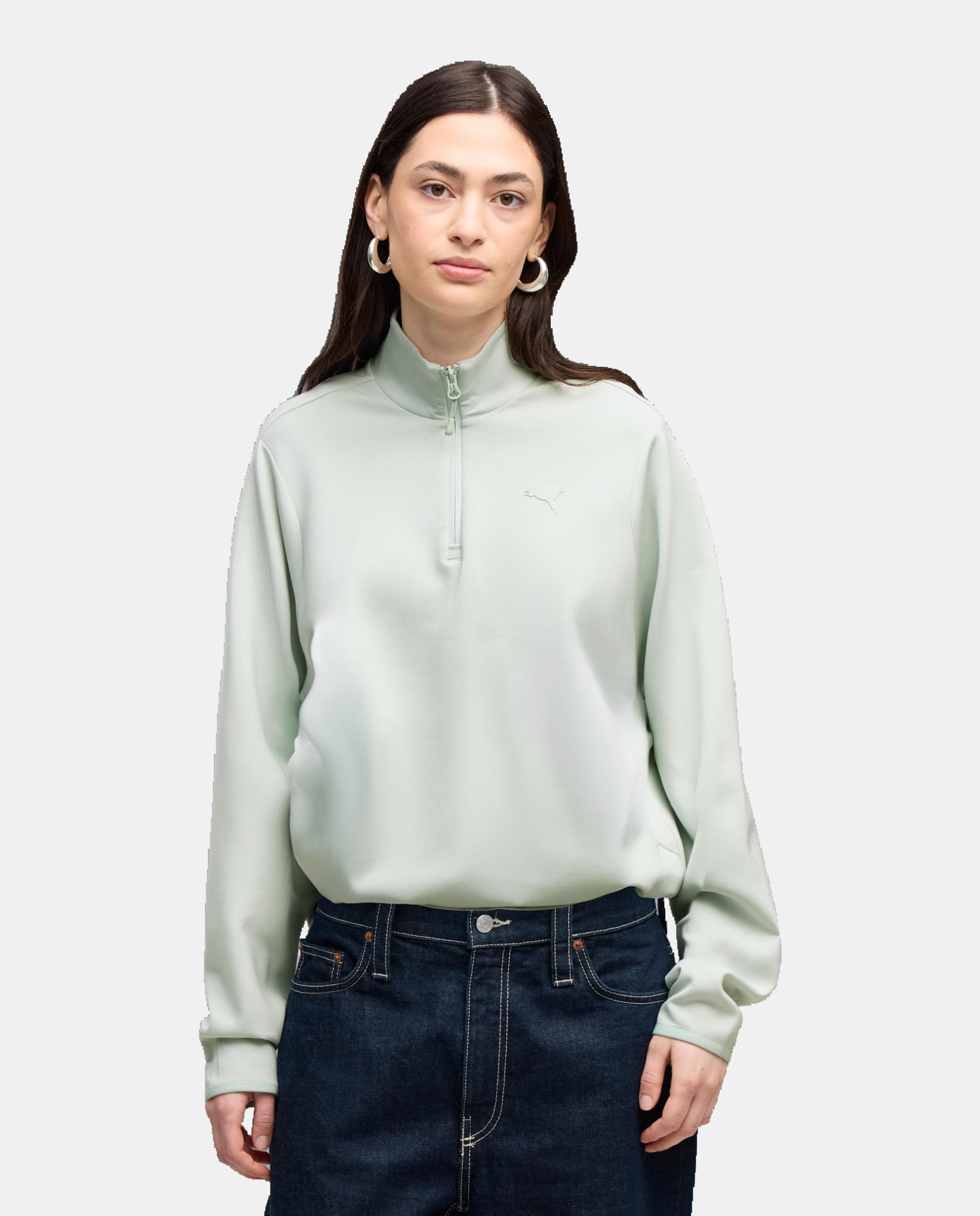 Sudadera de Casual de Mujer PUMATECH SENSE Relaxed Half-Zi Puma - Verde Verde-1