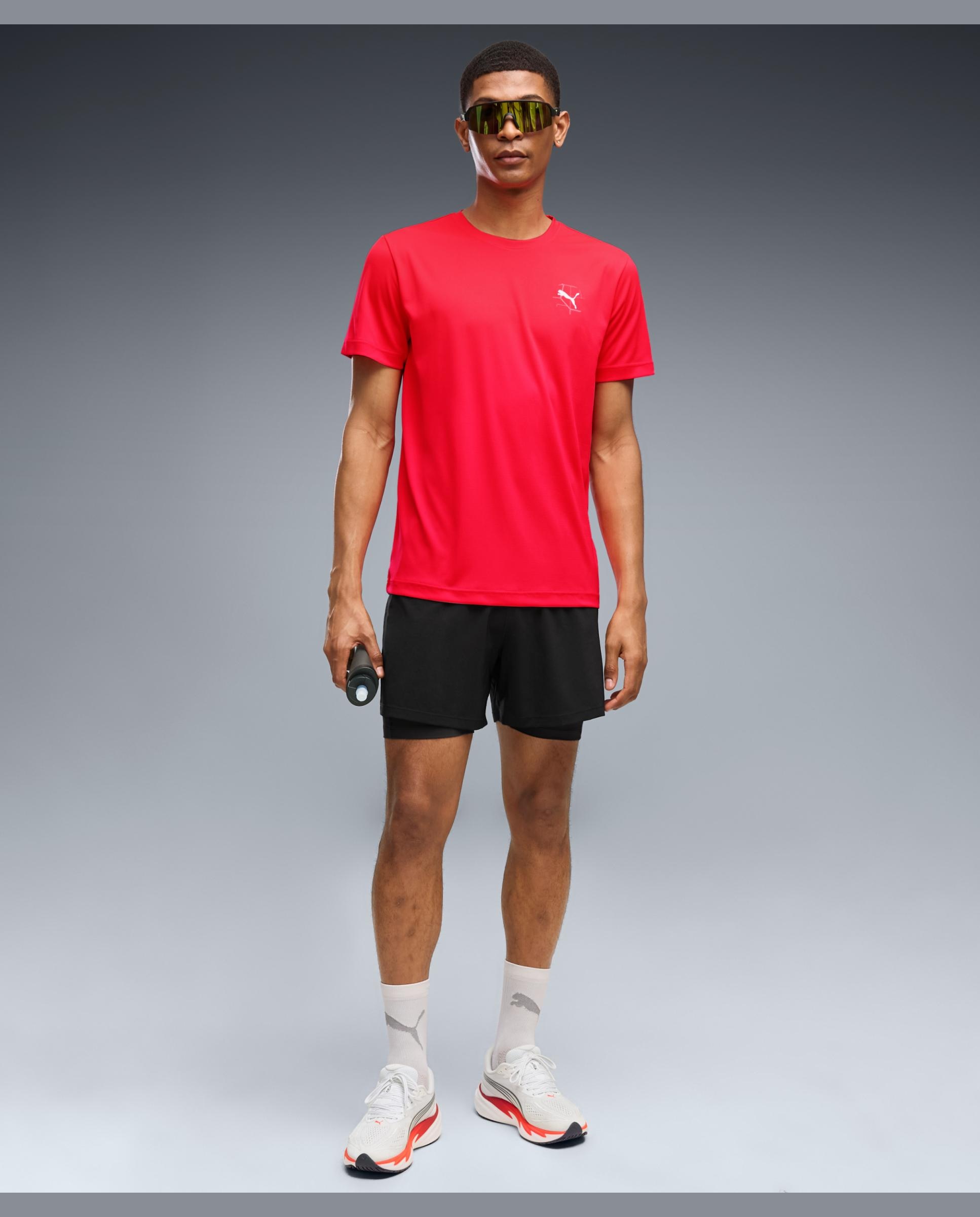 T-shirt de Manga Curta de Running de Homem M Run Illustrative Graphic Tee Vermelho-5