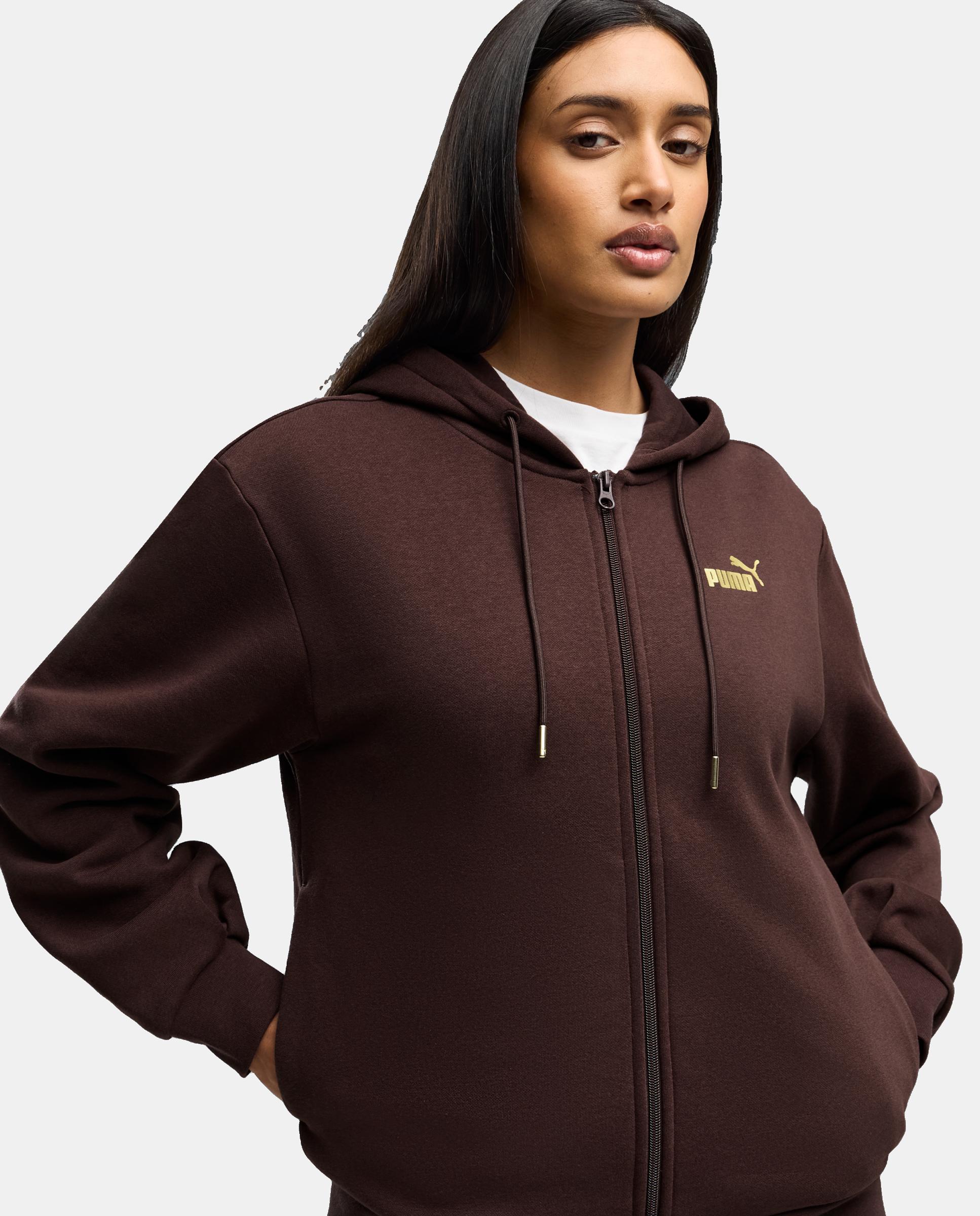 Fato de Treino Casual de Mulher Metallic Hooded Standard Sweat Puma Castanho-5