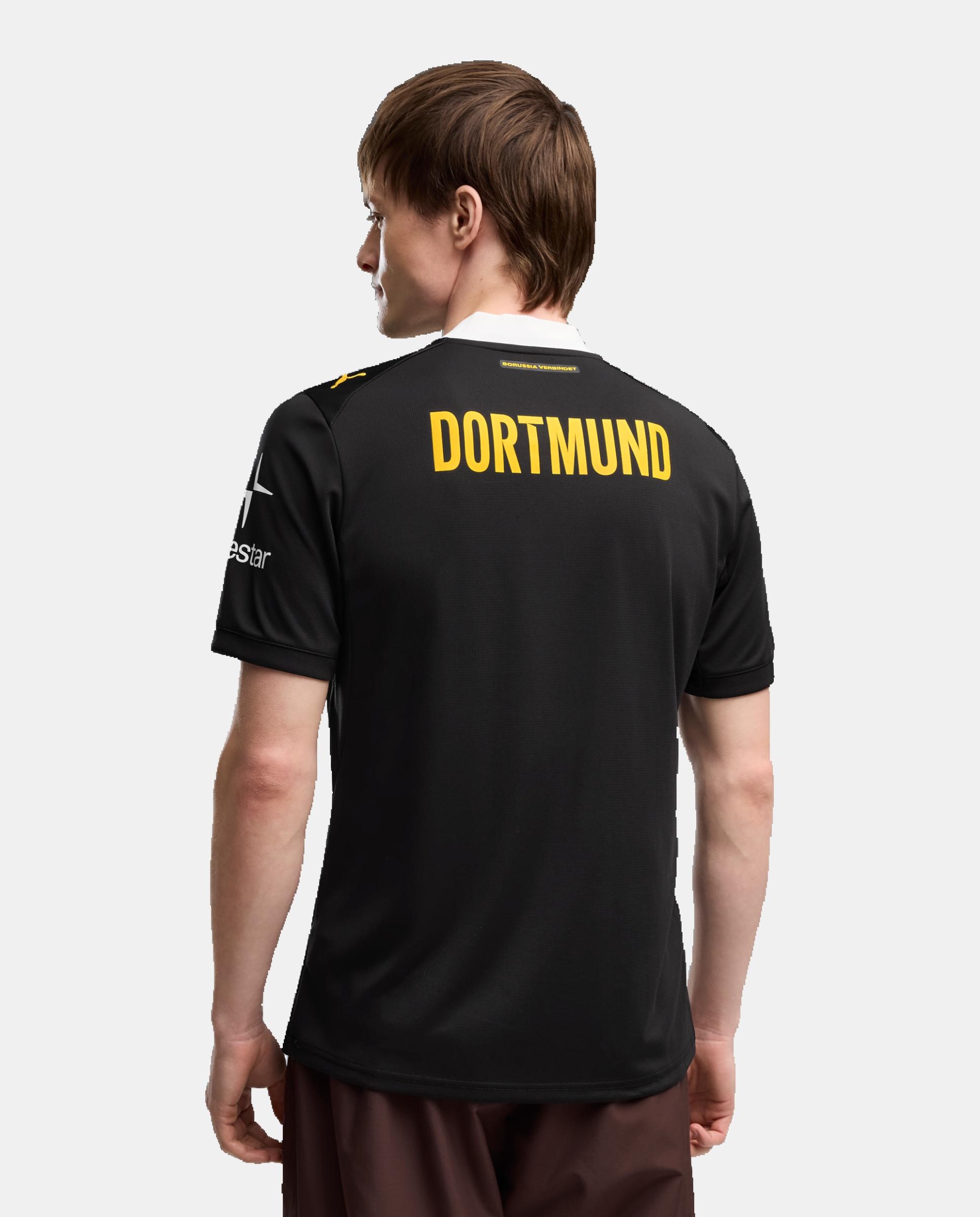 T-shirt Réplica Outros Clubes de Futebol de Homem BVB Away Jersey Replica Preto-2