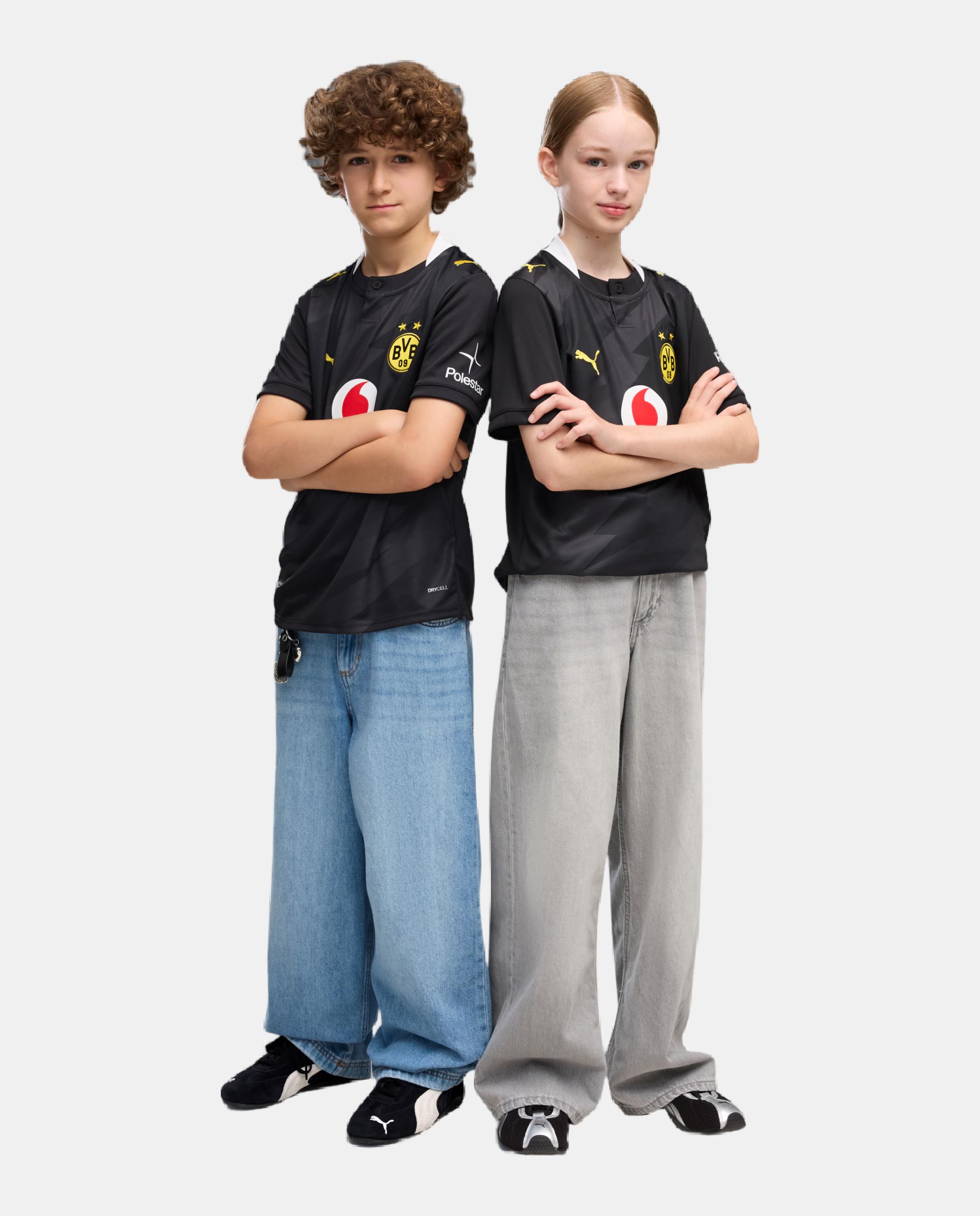 T-shirt Réplicas Outros Clubes de Futebol Infantil BVB Away Jersey Replica Jr Preto-4