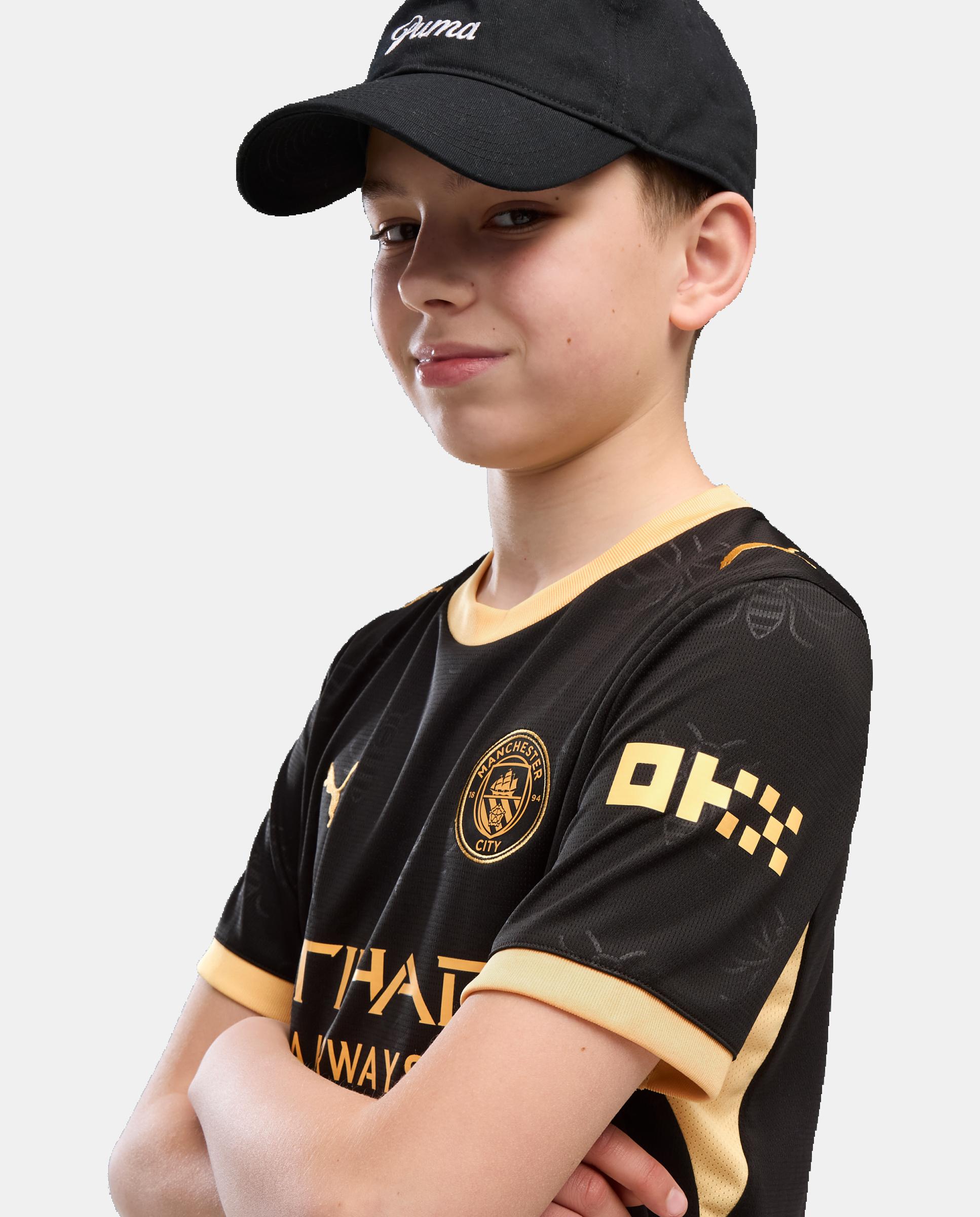 T-shirt Réplicas Outros Clubes de Futebol Infantil MCFC Away Jersey Replica Jr Preto-3