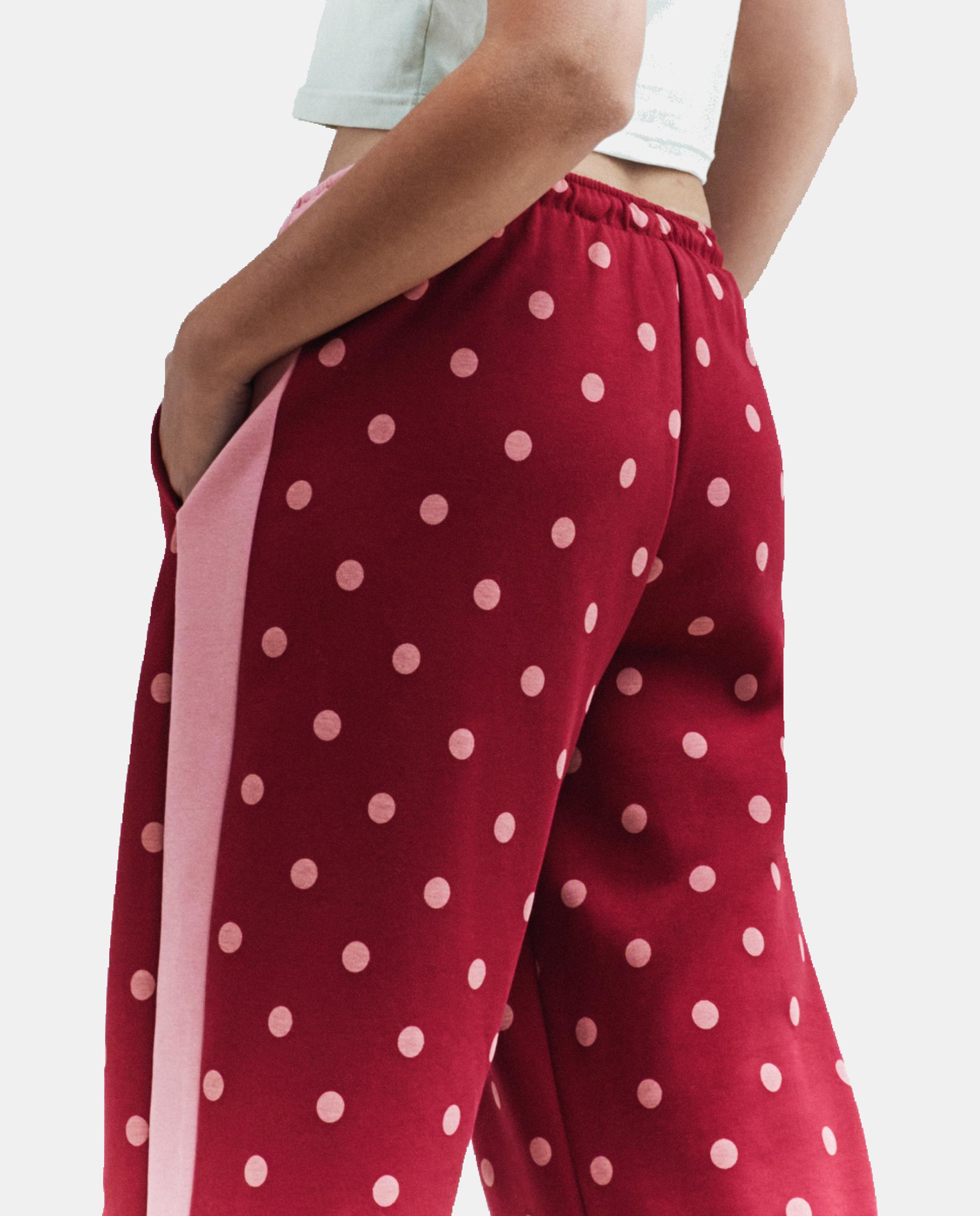 Calças Casual de Mulher T7 Polka Dots op Pants Vermelho-2