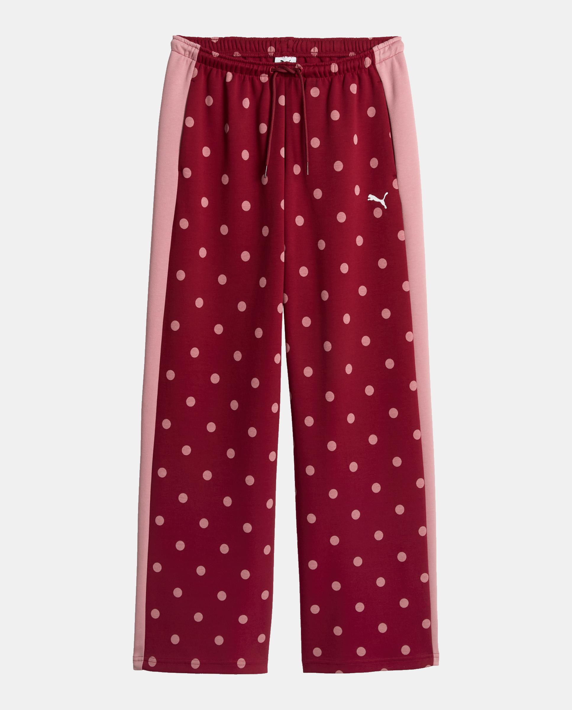 Calças Casual de Mulher T7 Polka Dots op Pants Vermelho-3