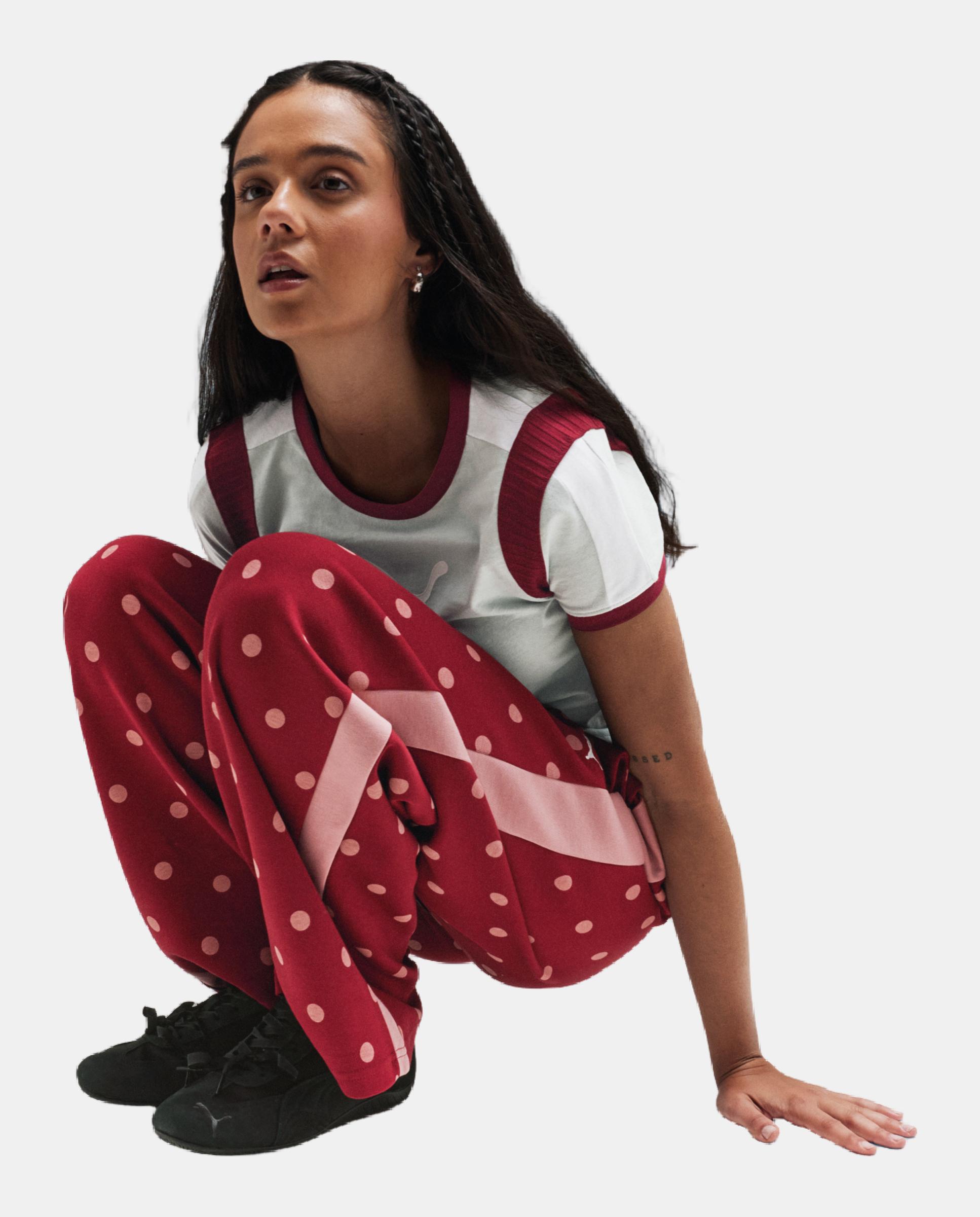 Calças Casual de Mulher T7 Polka Dots op Pants Vermelho-5