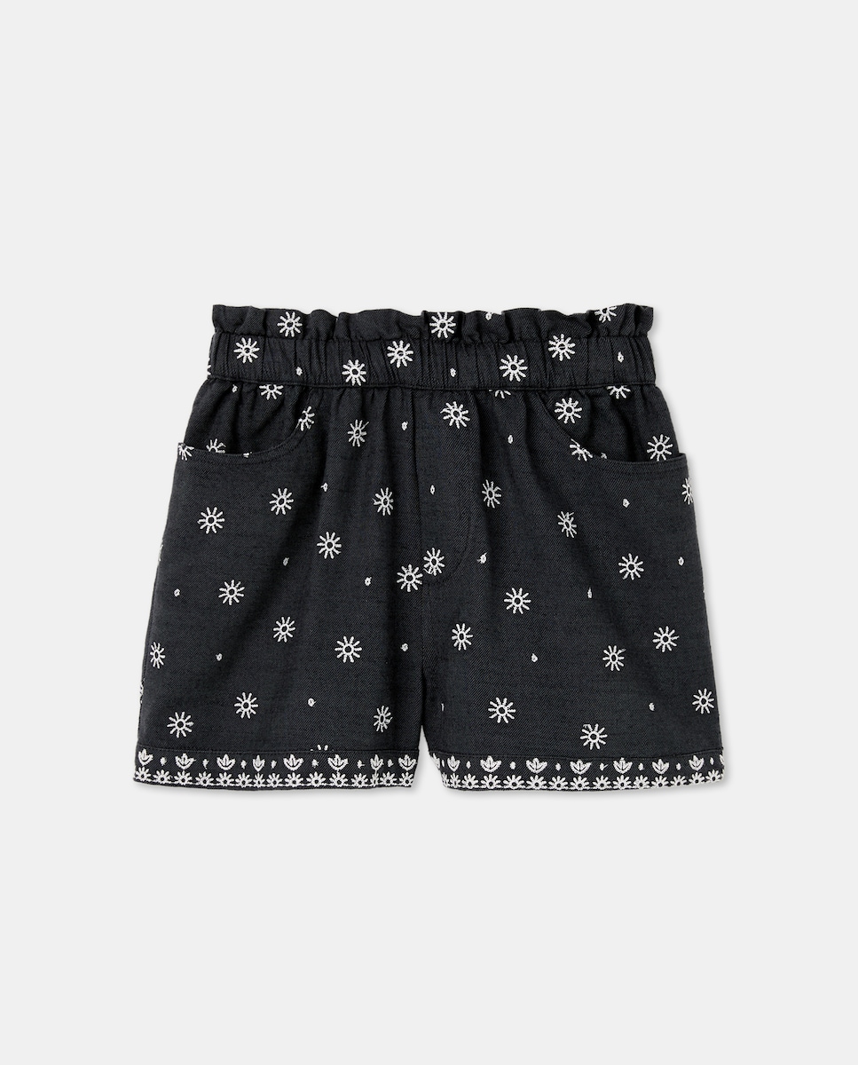 Calções Paperbag com Rebordo Decorativo na Bainha Cinzento-4