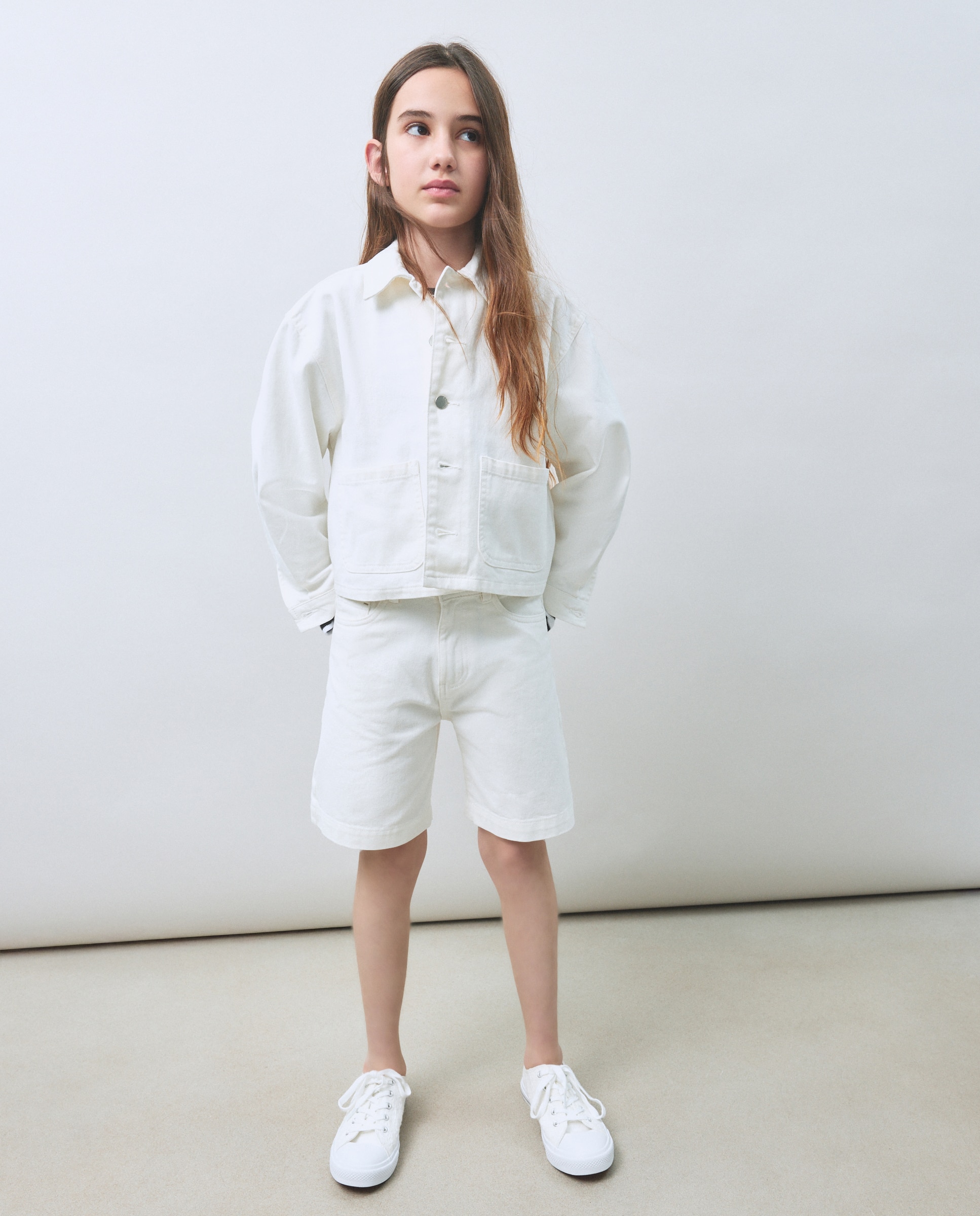 Bermudas Compridas de Ganga Branco-marfim-2
