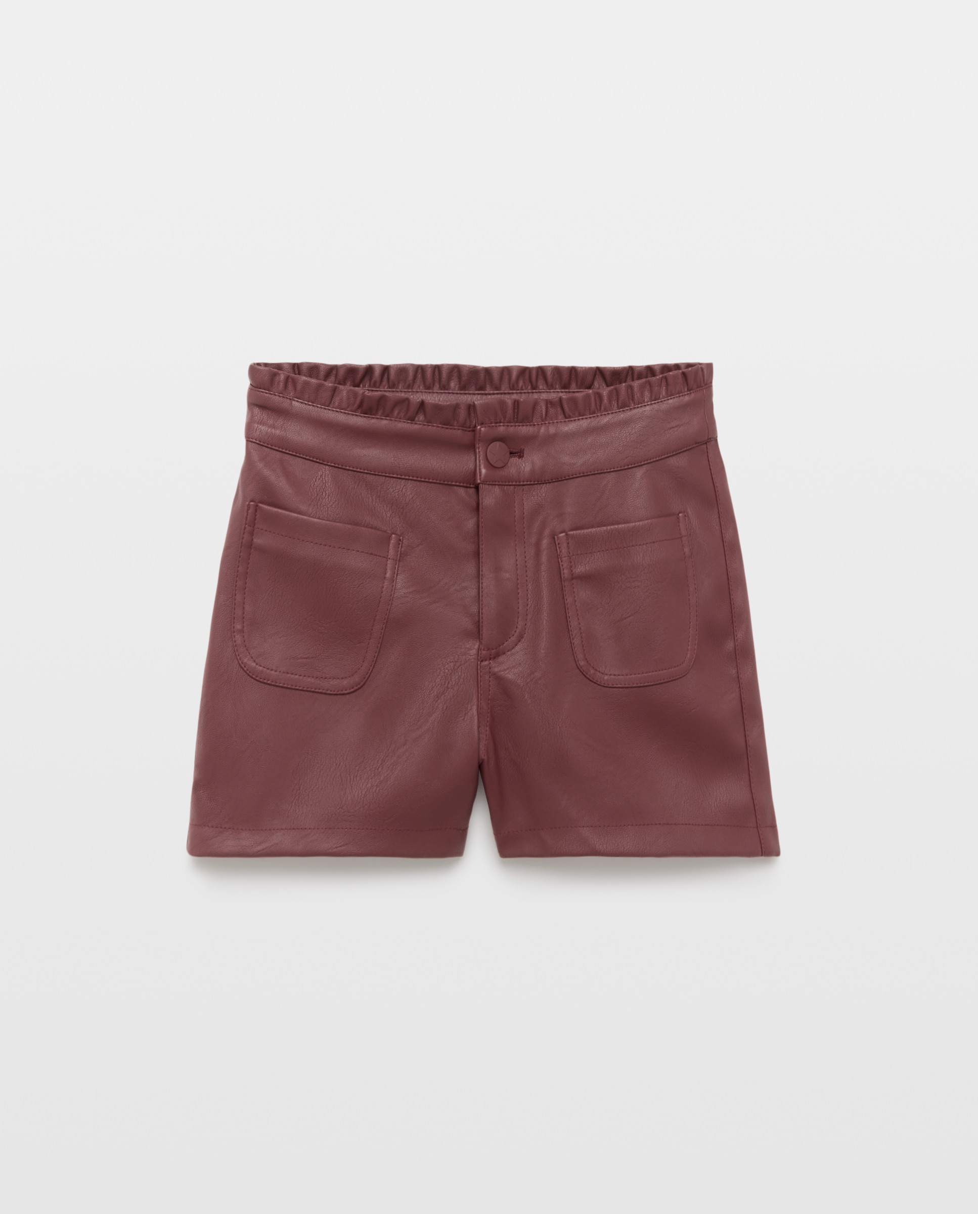 Bermudas em Polipele com Bolsos Tipo Plastrão à Frente Bordeaux-4