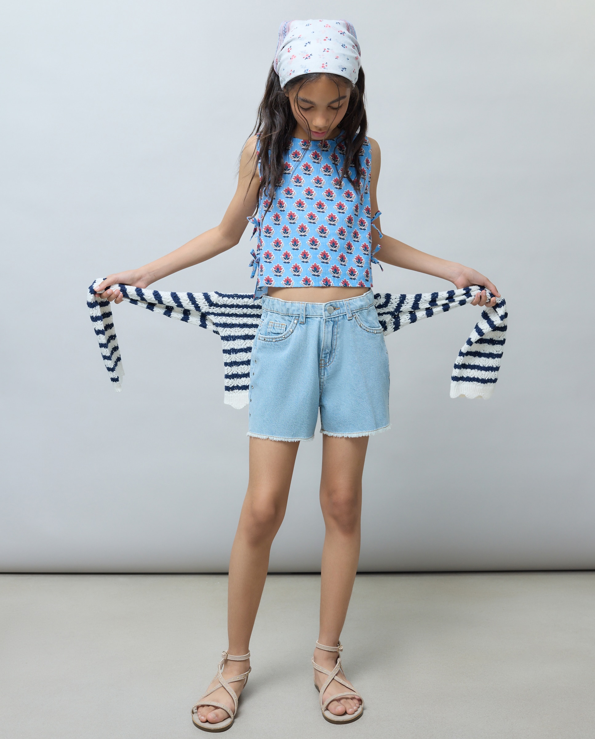 Calções de Ganga com Tachas Laterais Kids El Corte Inglés Cinzento-claro-1