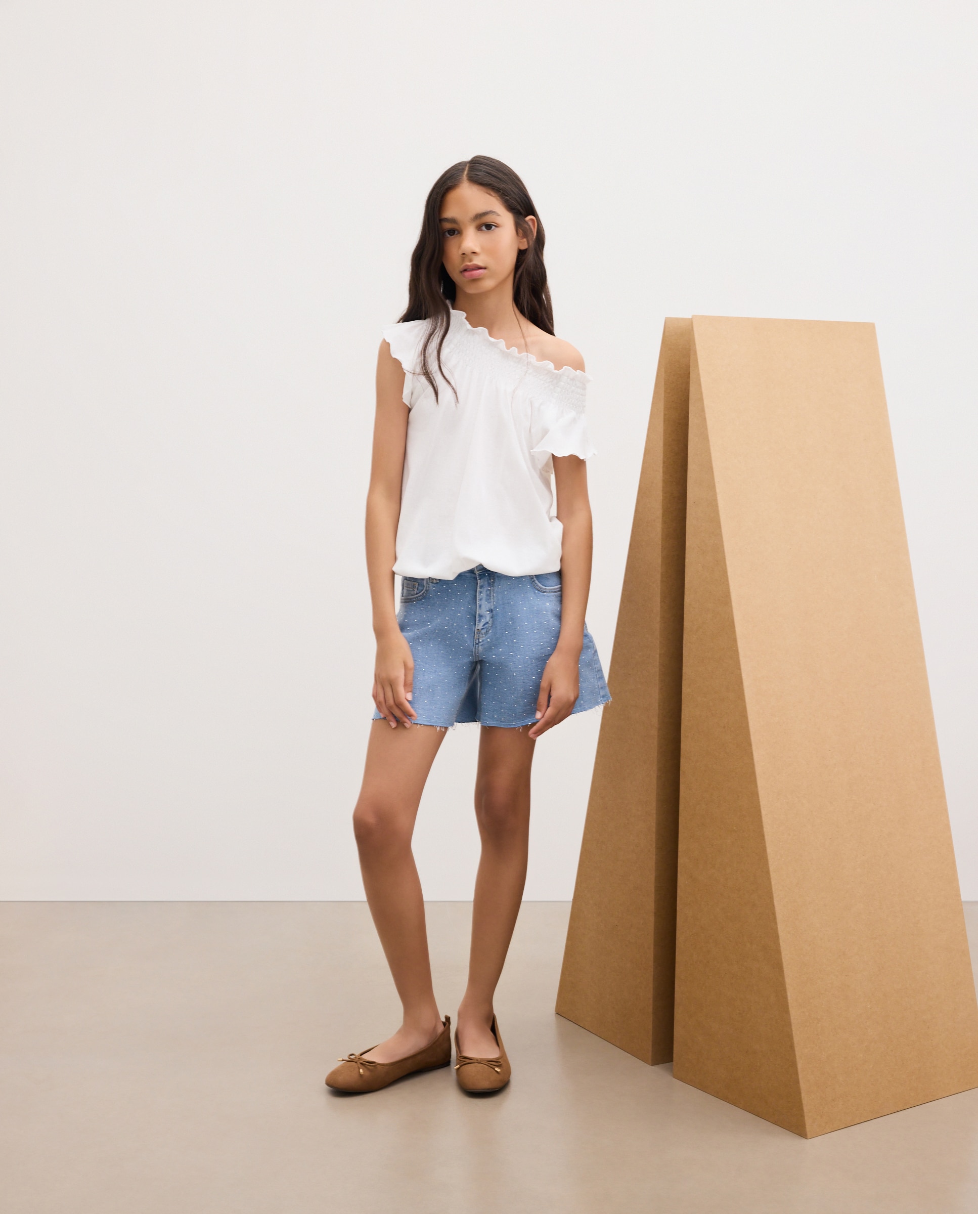 Short denim all over strass de niña - Kids El Corte Inglés - Azul pálido Azul pálido-1