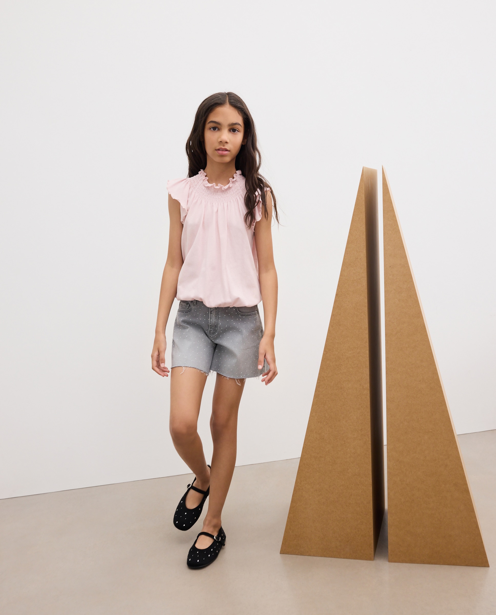 Short denim all over strass de niña Gris claro denim (gris claro denim)