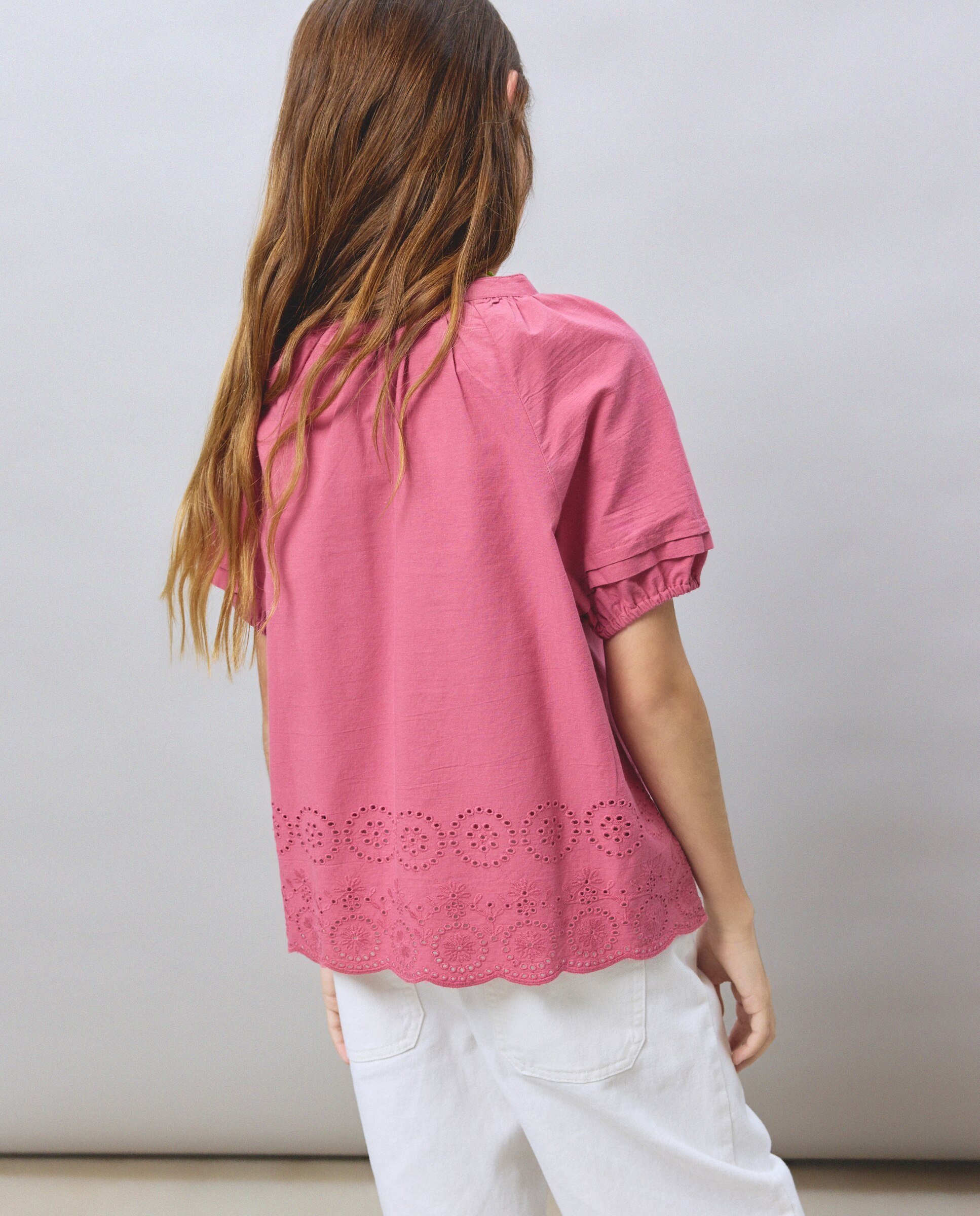Blusa de Manga Curta com Bordado Inglês Kids El Corte Inglés Ameixa-3