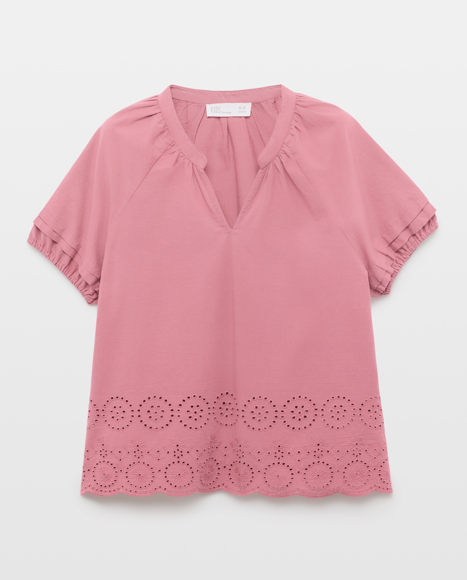 Blusa de Manga Curta com Bordado Inglês Kids El Corte Inglés Ameixa-4