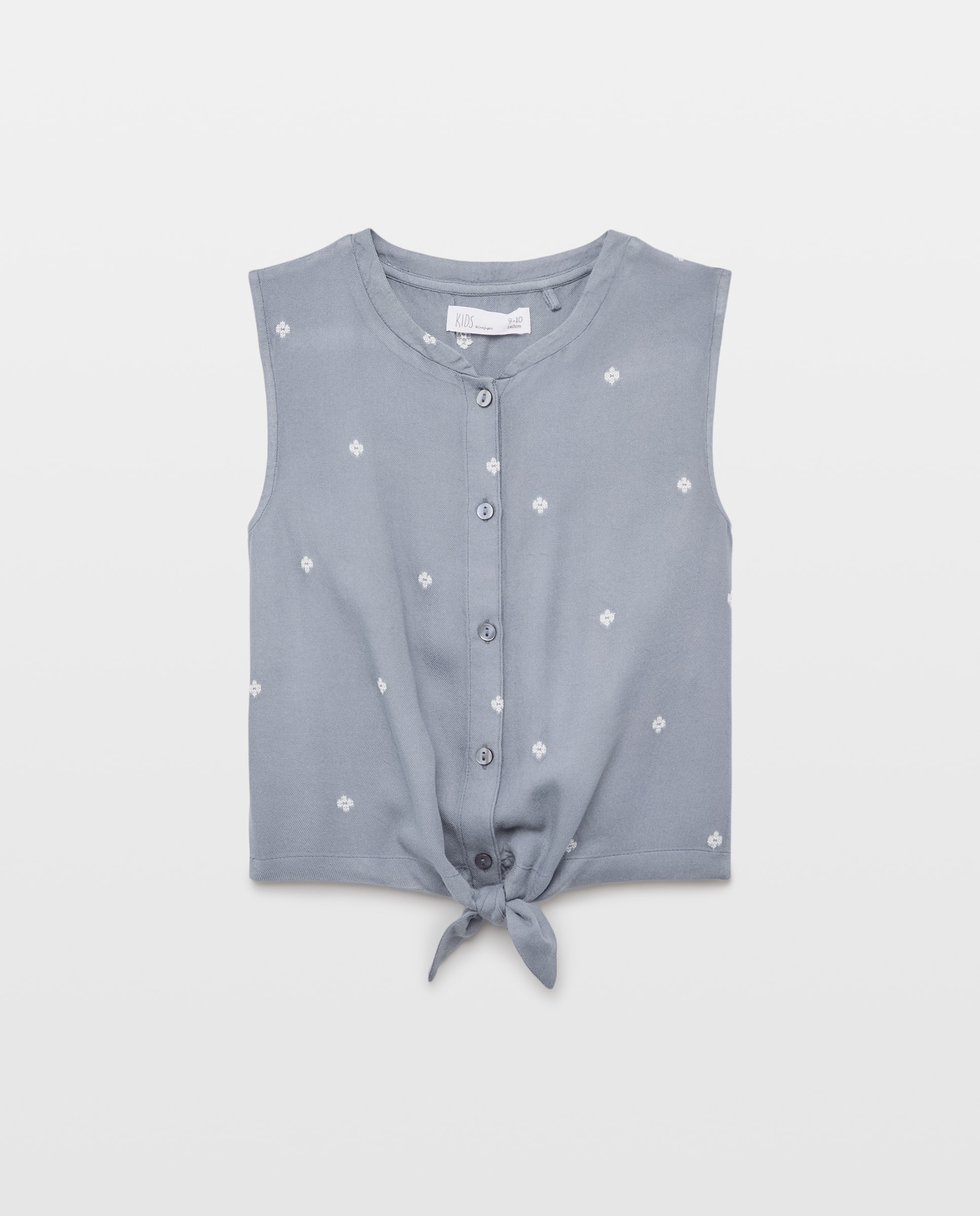 Blusa sin mangas con botones frontales y nudo en bajo en viscosa con mini jacquard all over de niña - Kids El Corte Inglés - Azul marino Azul marino-4