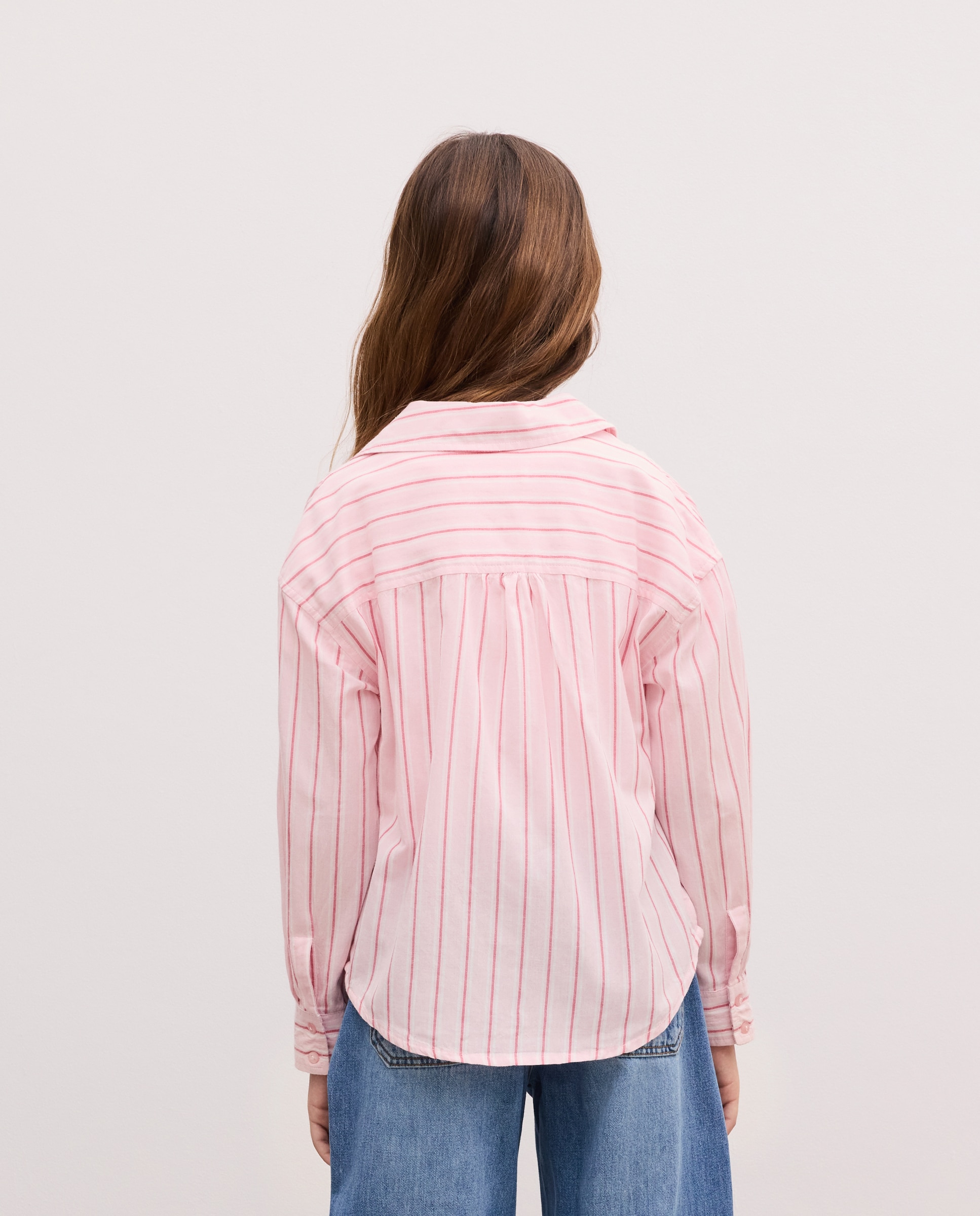 Camisa às Riscas com T-shirt de Manga Curta Rosa-3
