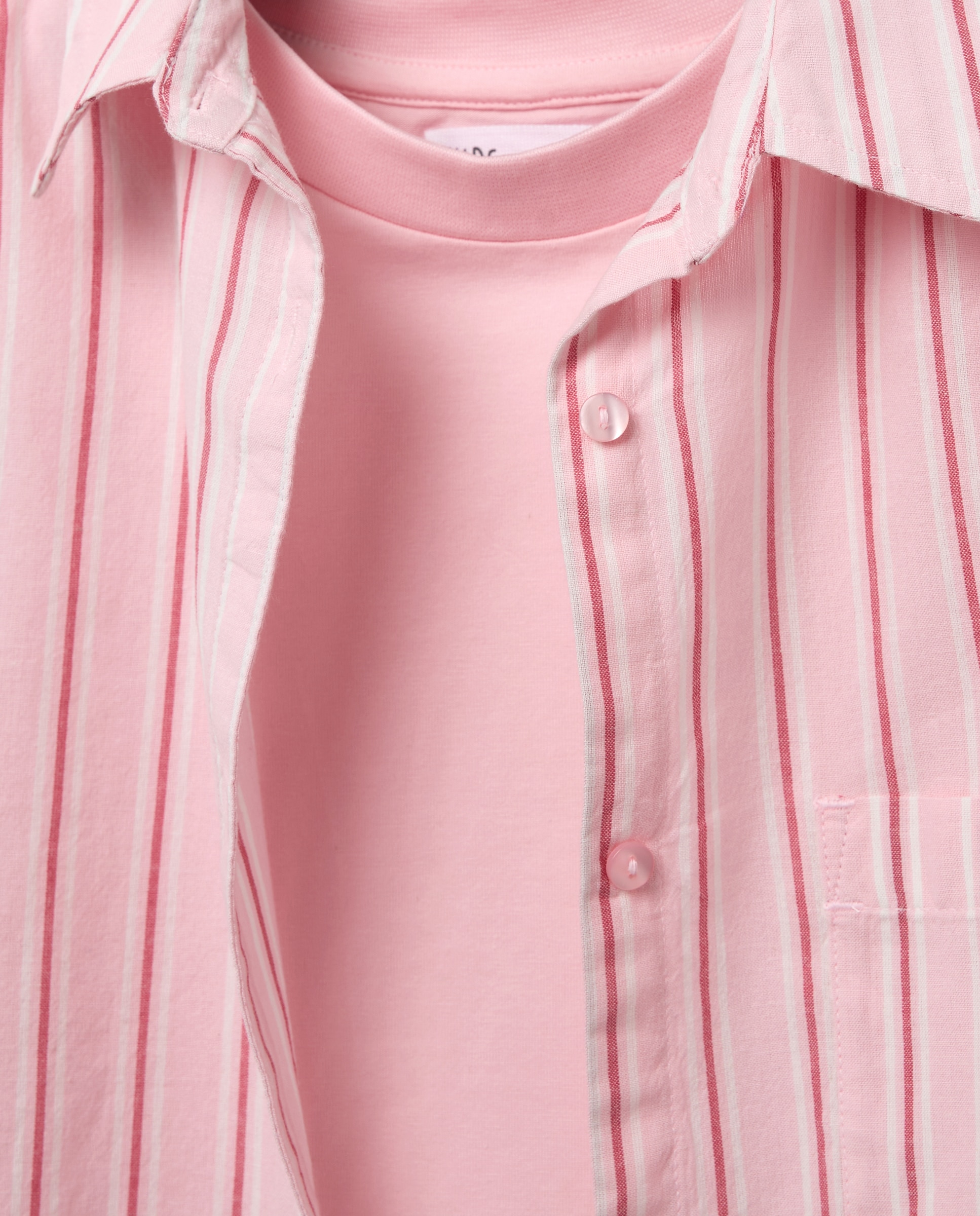 Camisa às Riscas com T-shirt de Manga Curta Rosa-6