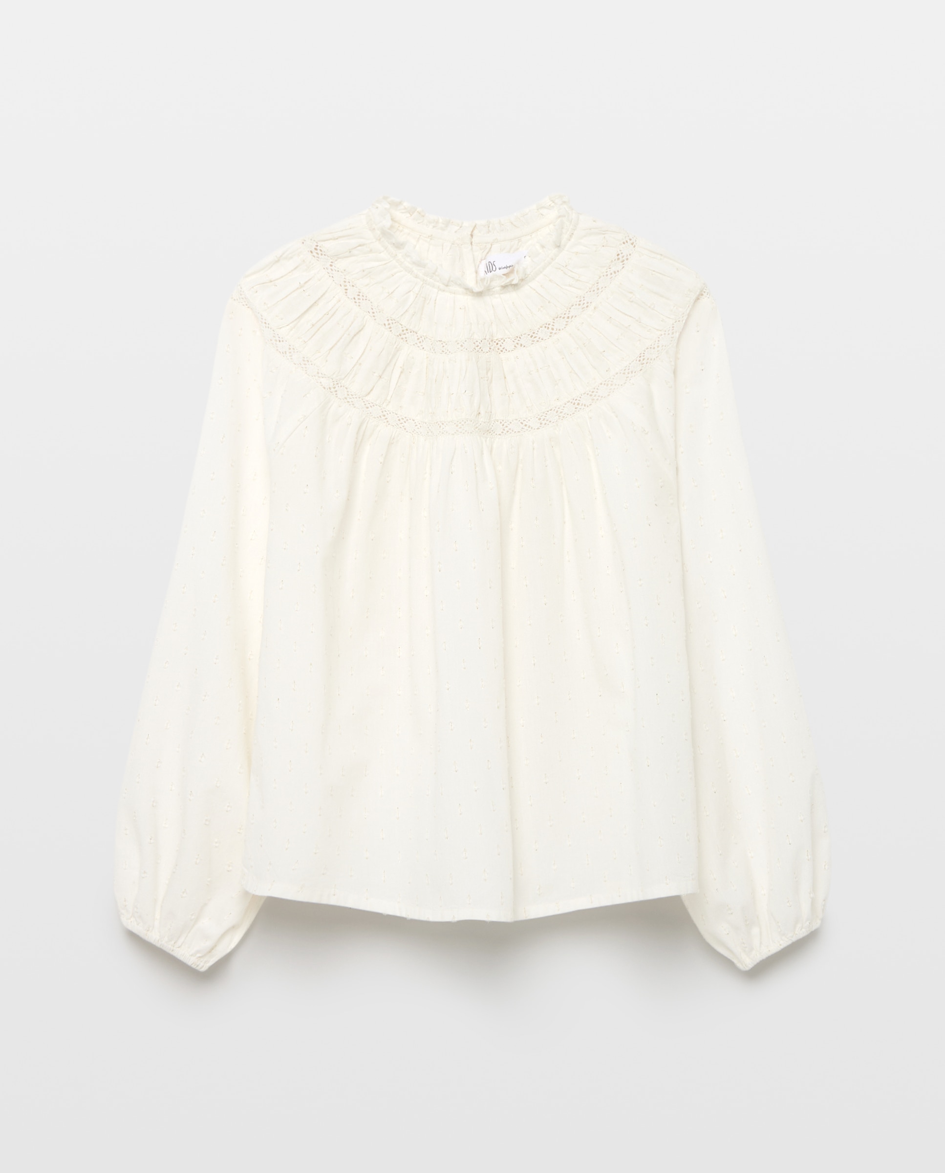 Blusa romántica manga larga canesú redondo con puntillas en dobby con lurex de niña - Kids El Corte Inglés - Blanco Blanco-4