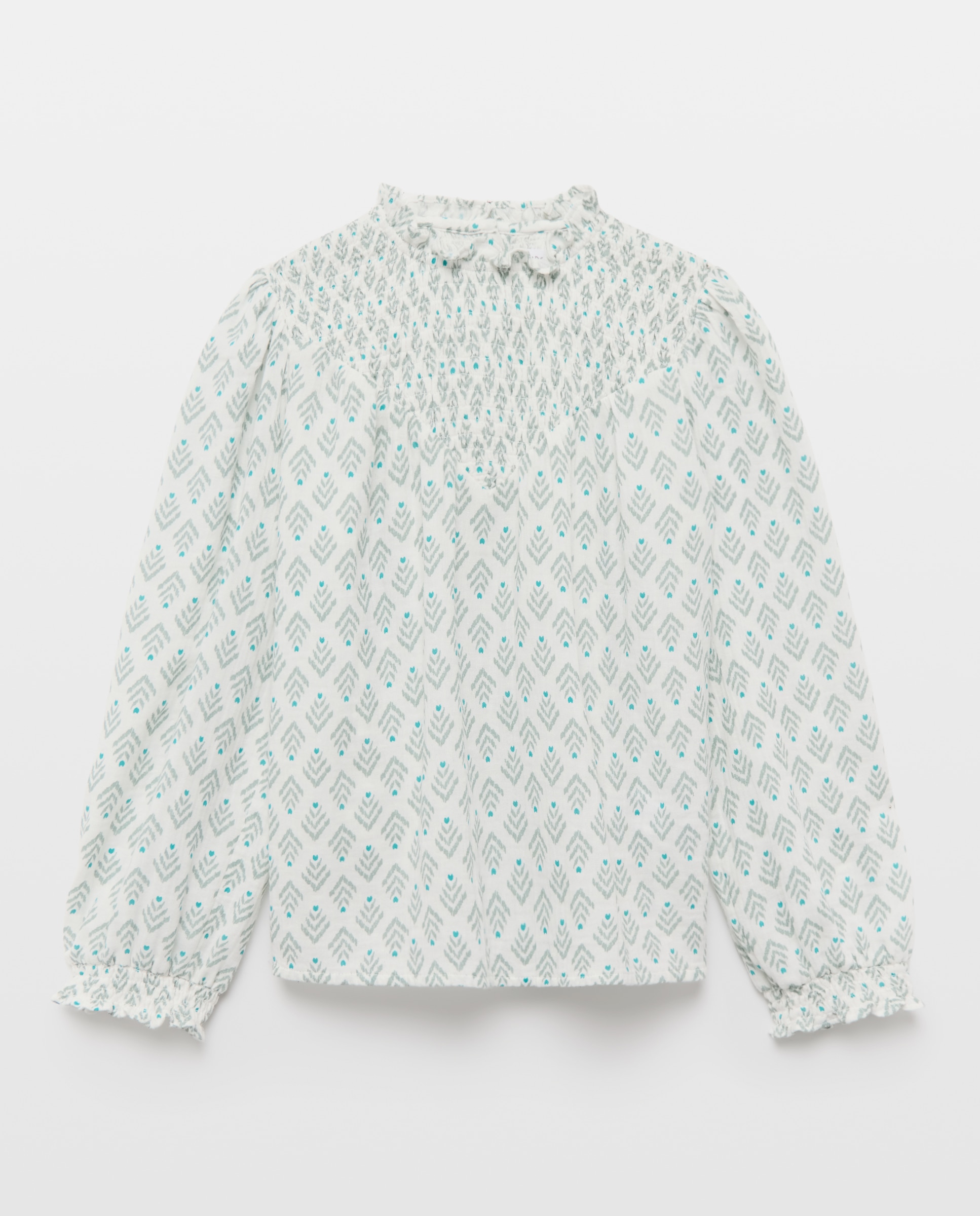 Blusa de All Over Print com Dobby com Fio Metalizado e Smock Branco-4