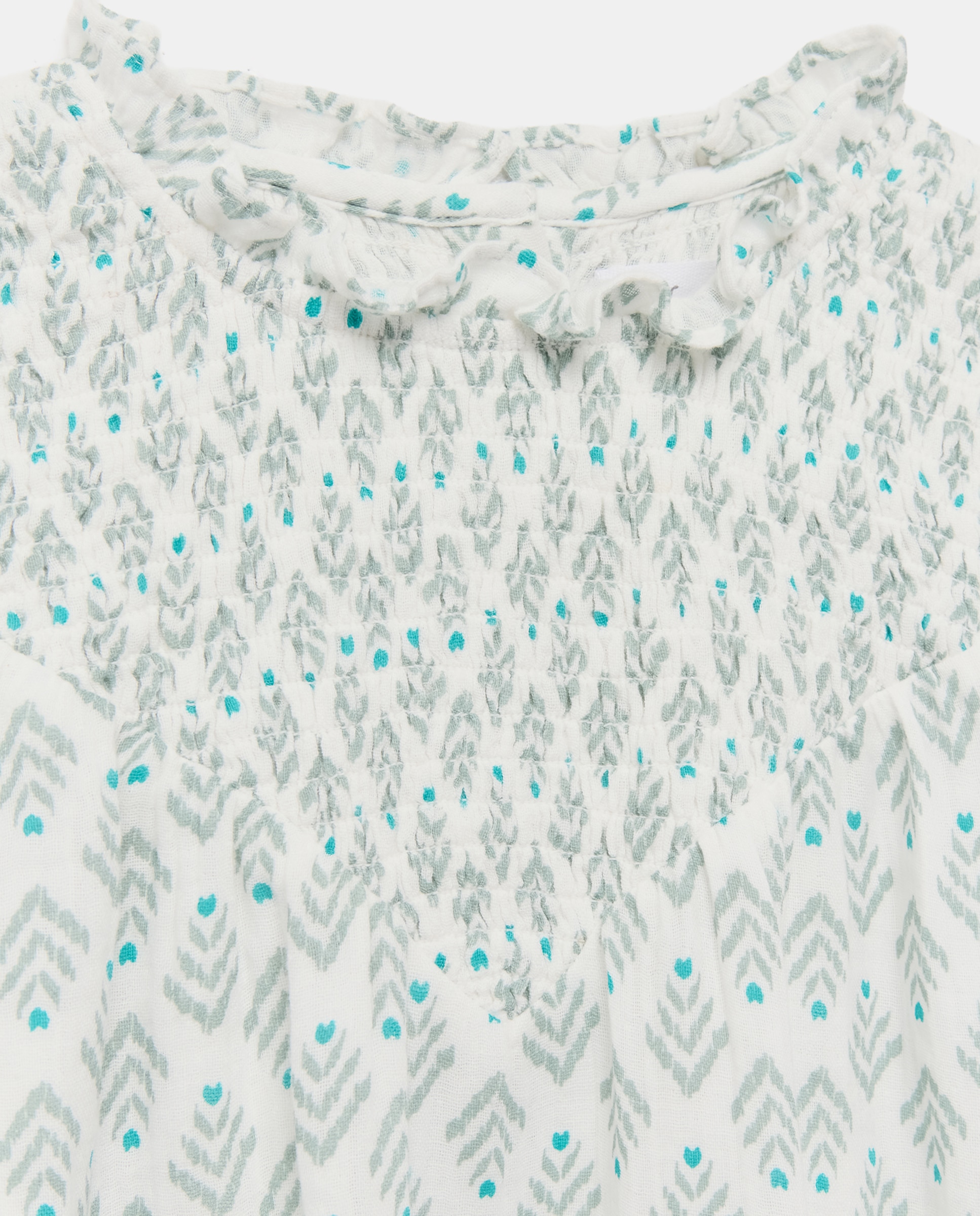 Blusa de All Over Print com Dobby com Fio Metalizado e Smock Branco-5