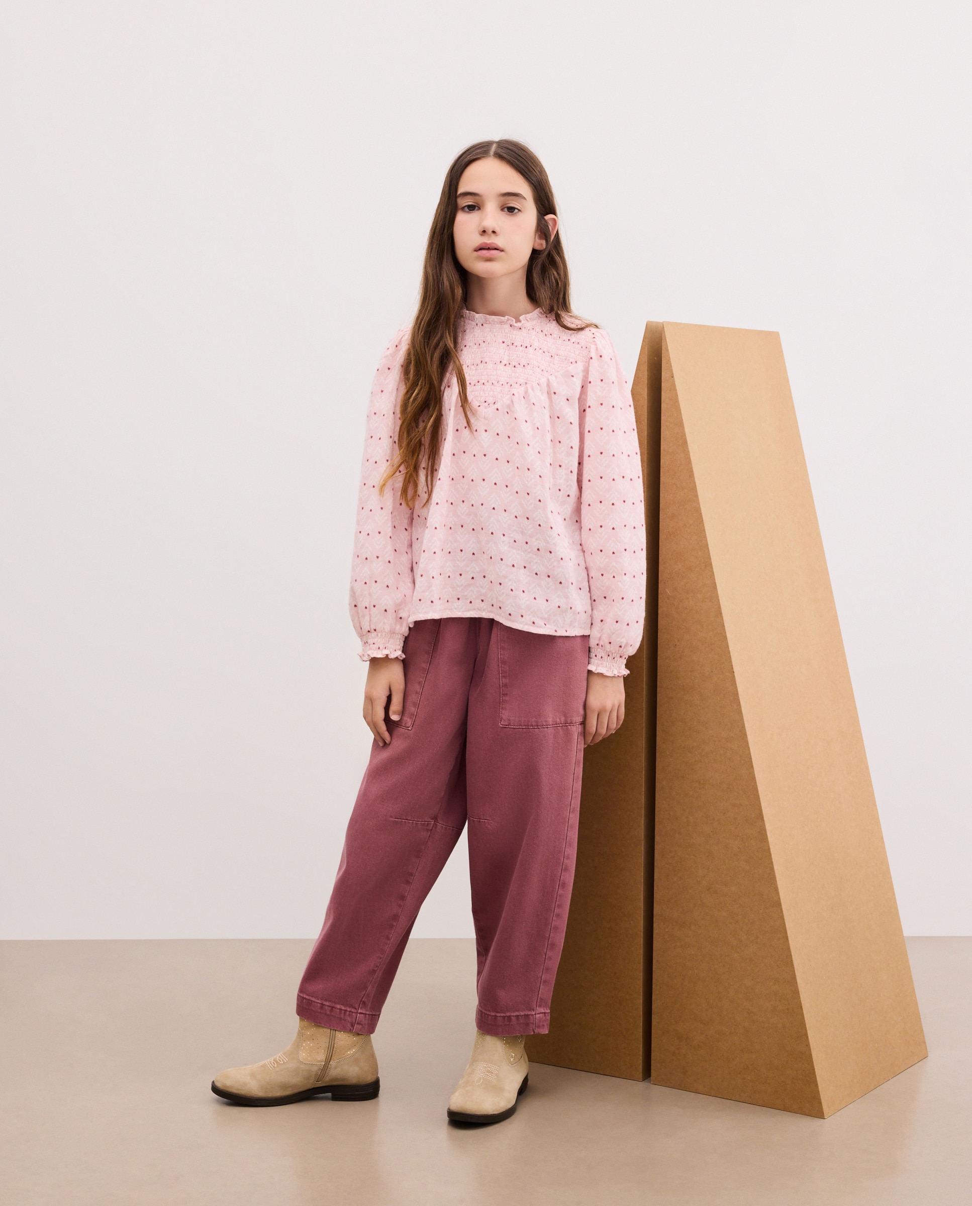Blusa de All Over Print com Dobby com Fio Metalizado e Smock Rosa-2