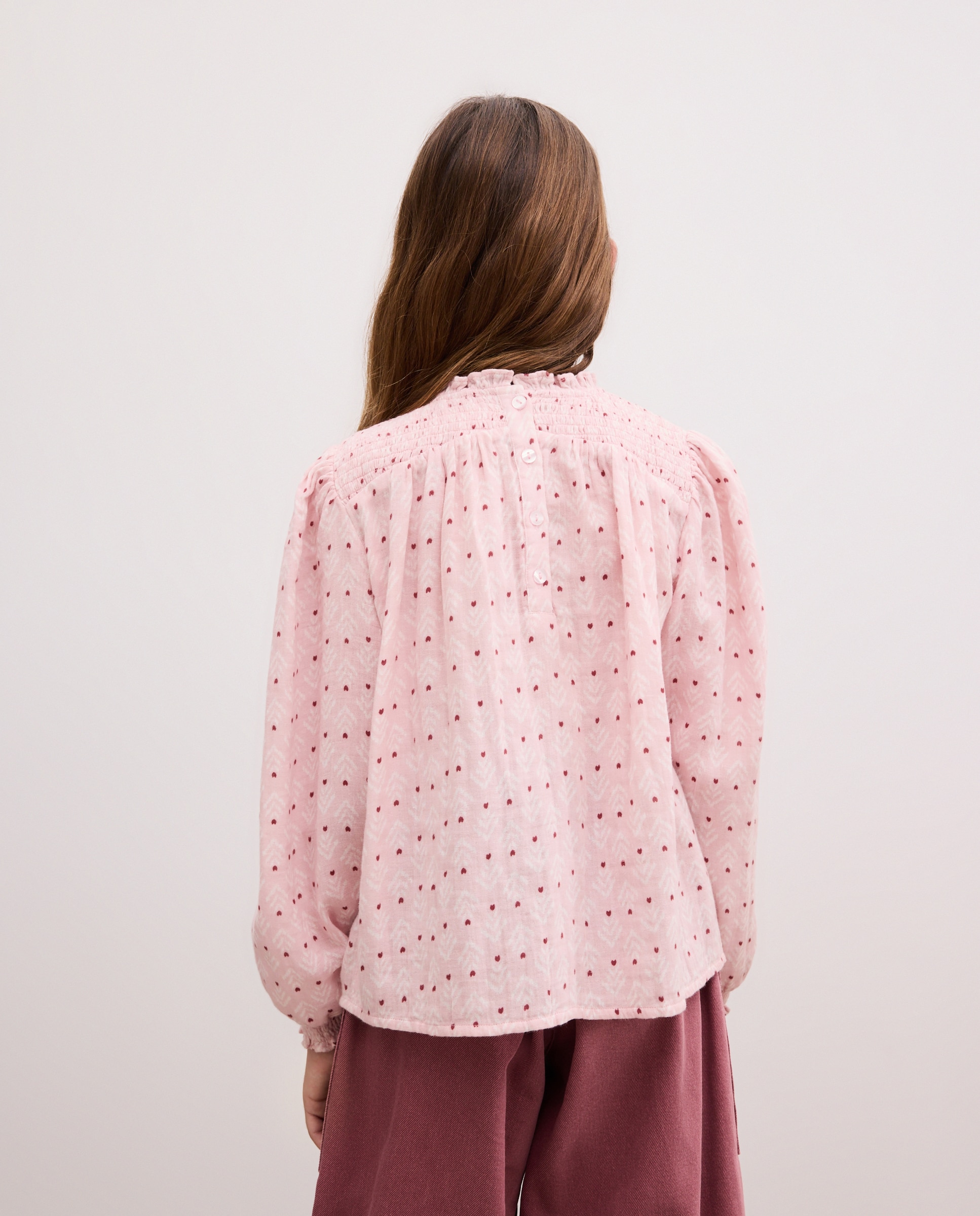 Blusa de All Over Print com Dobby com Fio Metalizado e Smock Rosa-3