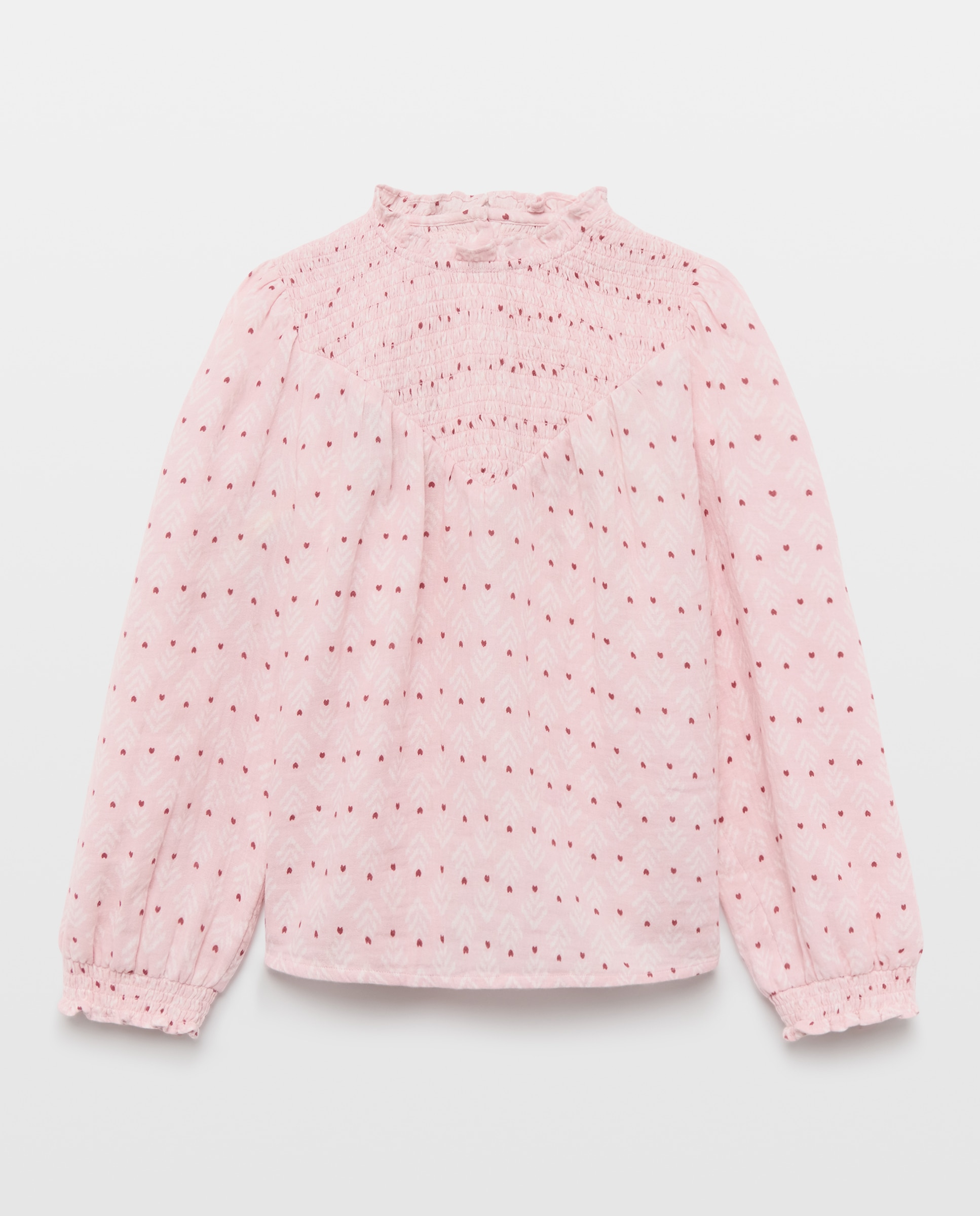 Blusa de All Over Print com Dobby com Fio Metalizado e Smock Rosa-4
