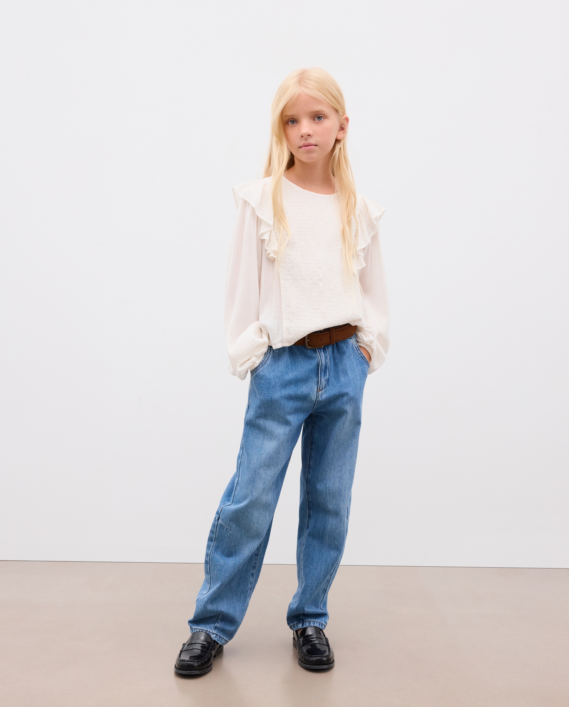 Blusa crep viscosa manga larga con hilo de lurex de niña - Kids El Corte Inglés - Blanco Blanco-1