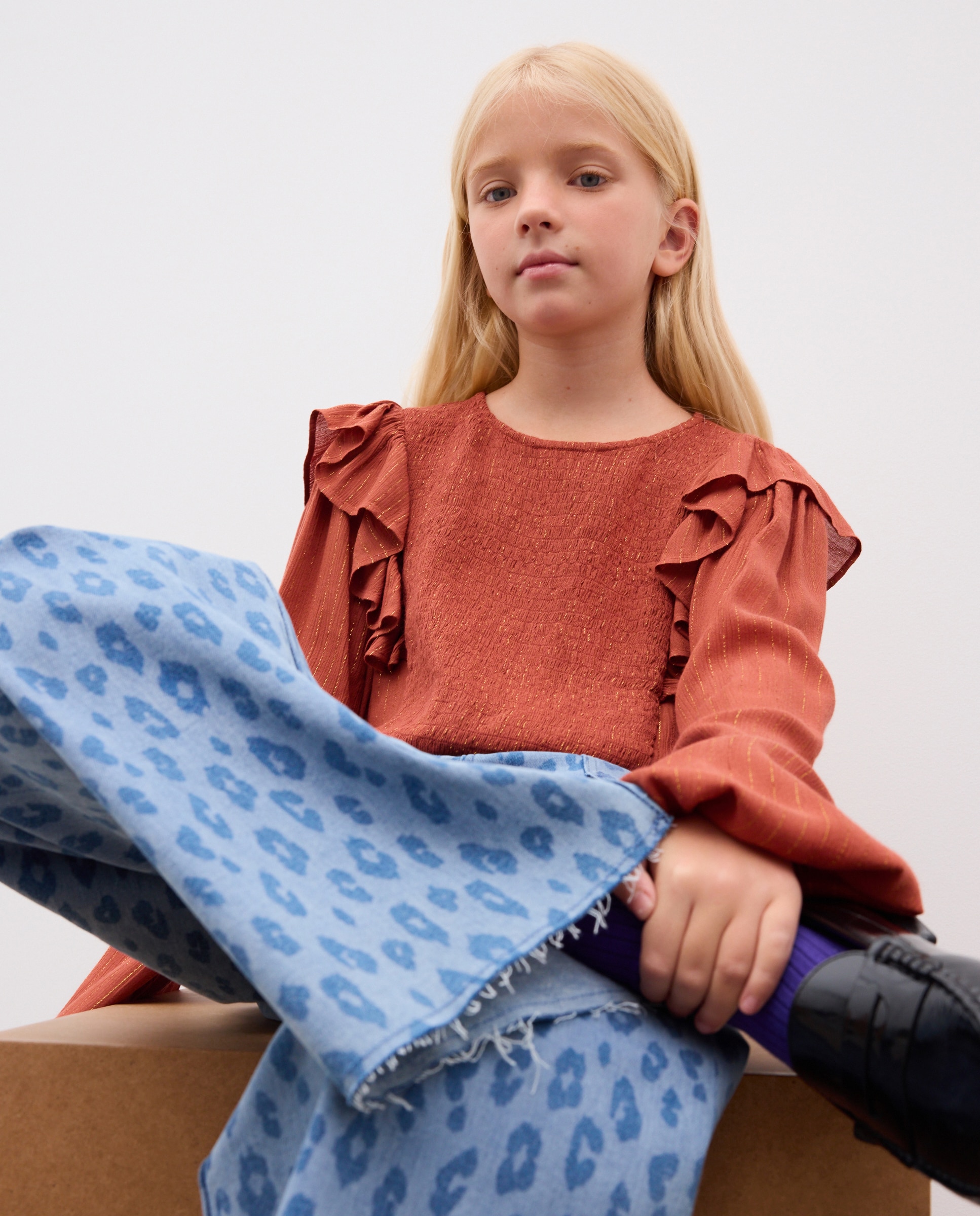 Blusa crep viscosa manga larga con hilo de lurex de niña - Kids El Corte Inglés - Marrón Marrón-1