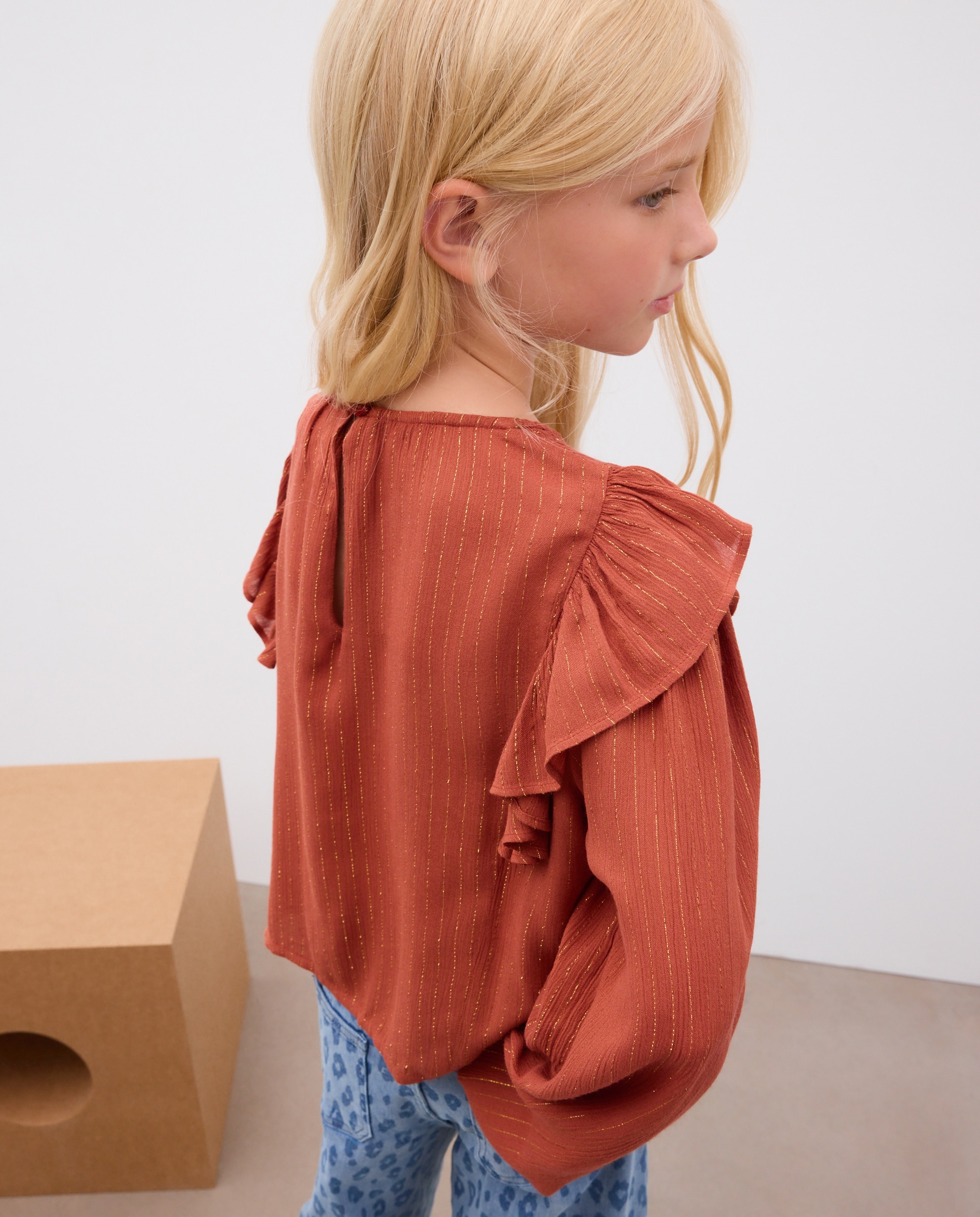 Blusa crep viscosa manga larga con hilo de lurex de niña - Kids El Corte Inglés - Marrón Marrón-3