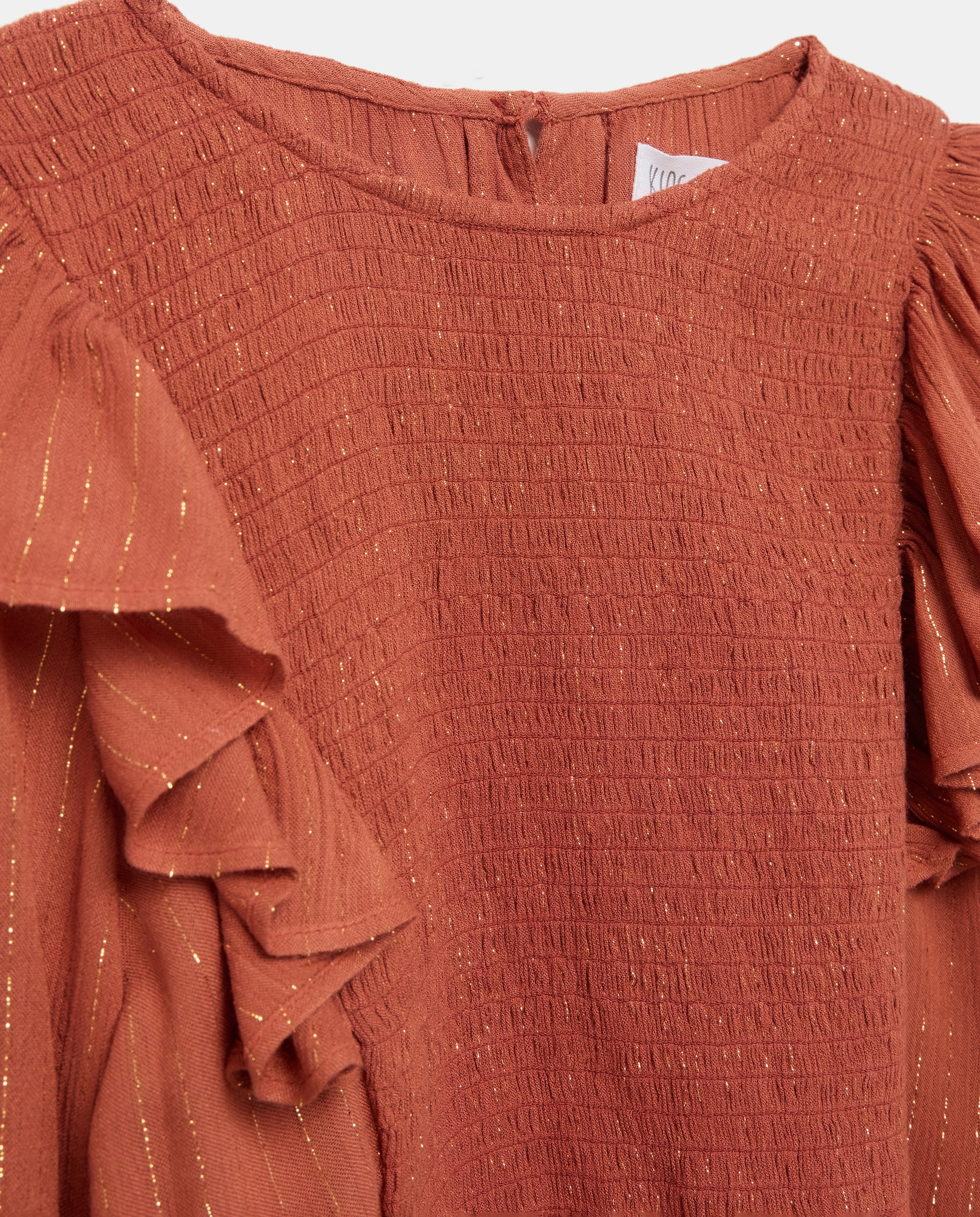 Blusa de Crepe e Viscose com Manga Comprida com Fio Metalizado Castanho-2