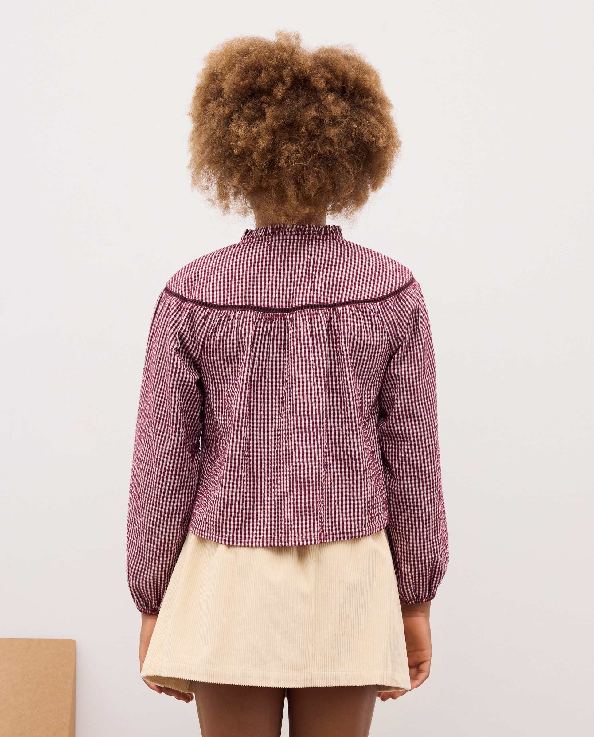 Blusa vichy manga larga abierta con corte en canesú redondo de niña - Kids El Corte Inglés - Marrón Marrón-3