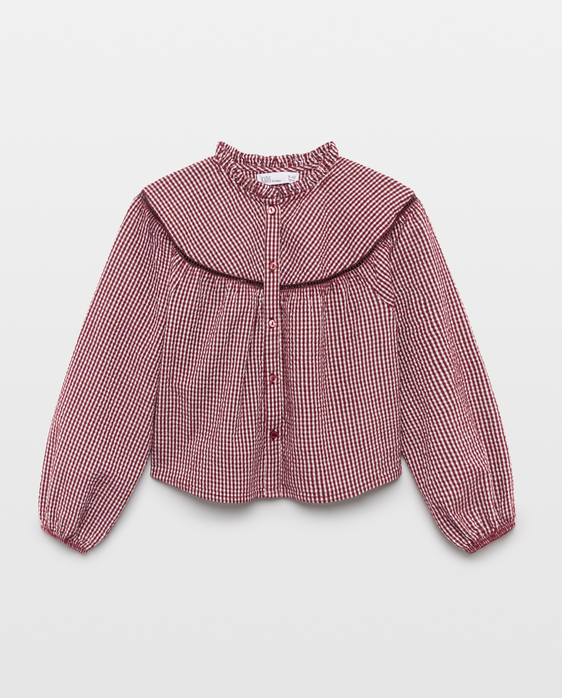 Blusa vichy manga larga abierta con corte en canesú redondo de niña - Kids El Corte Inglés - Marrón Marrón-4