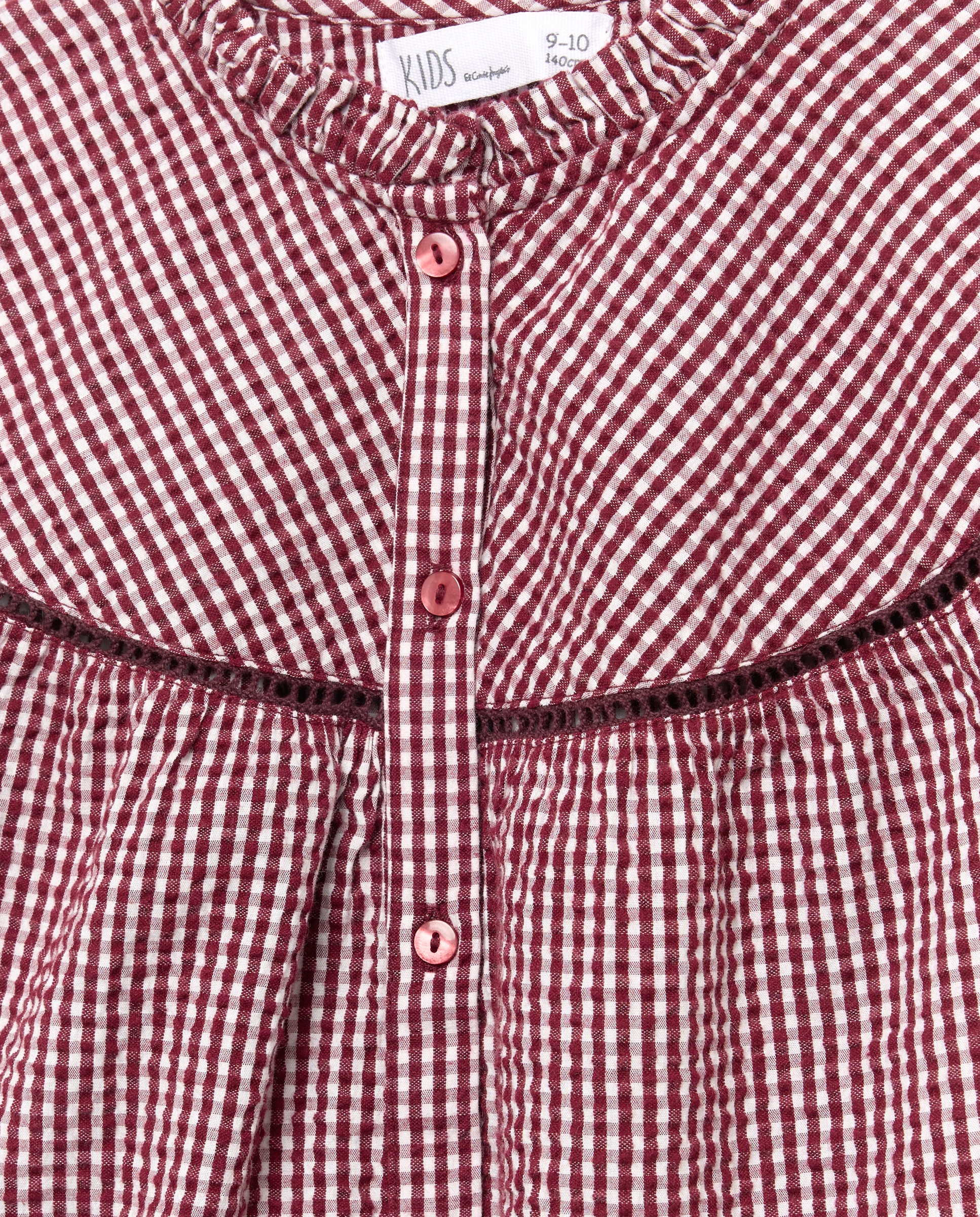 Blusa vichy manga larga abierta con corte en canesú redondo de niña - Kids El Corte Inglés - Marrón Marrón-5