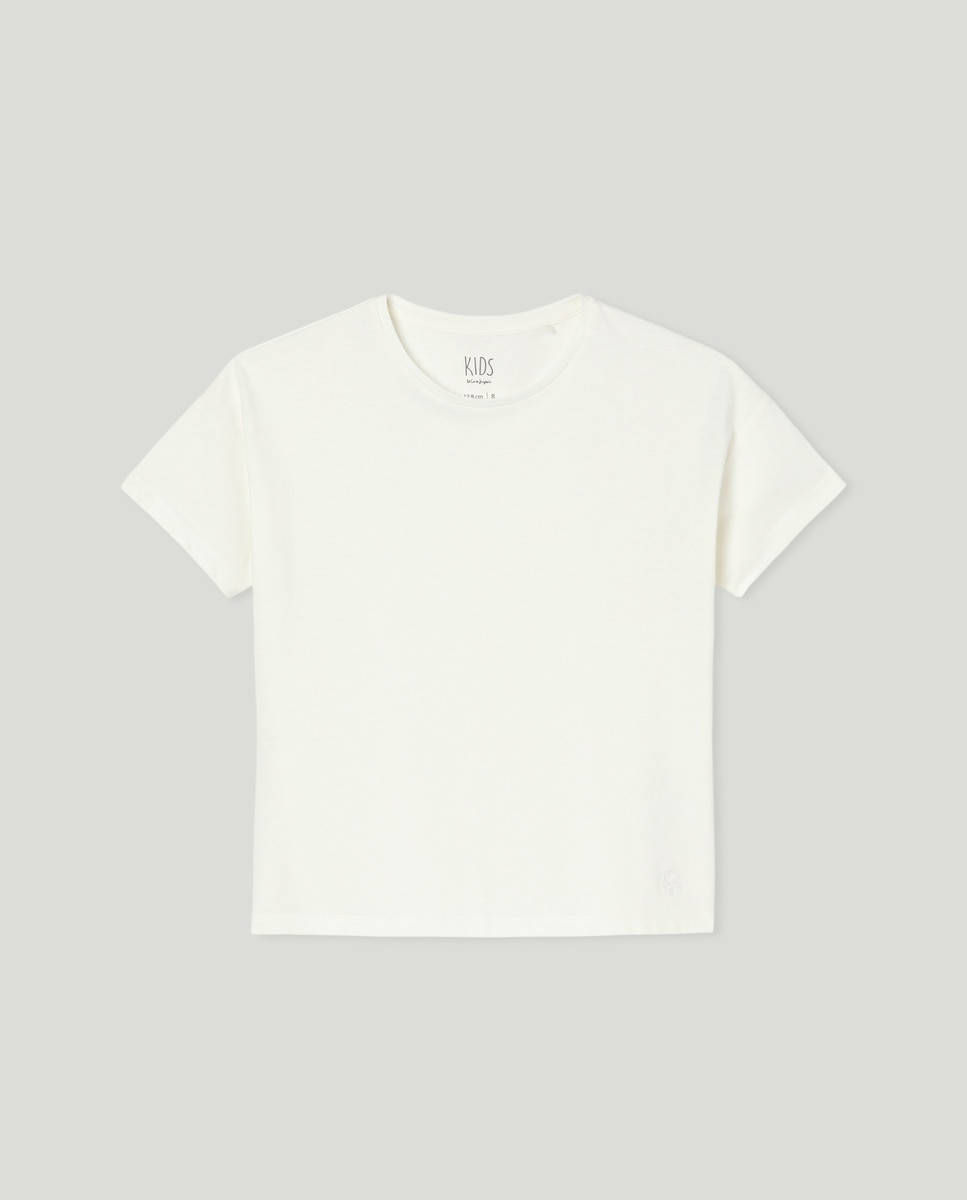 T-shirt Básica com Manga Curta Branco-marfim-4